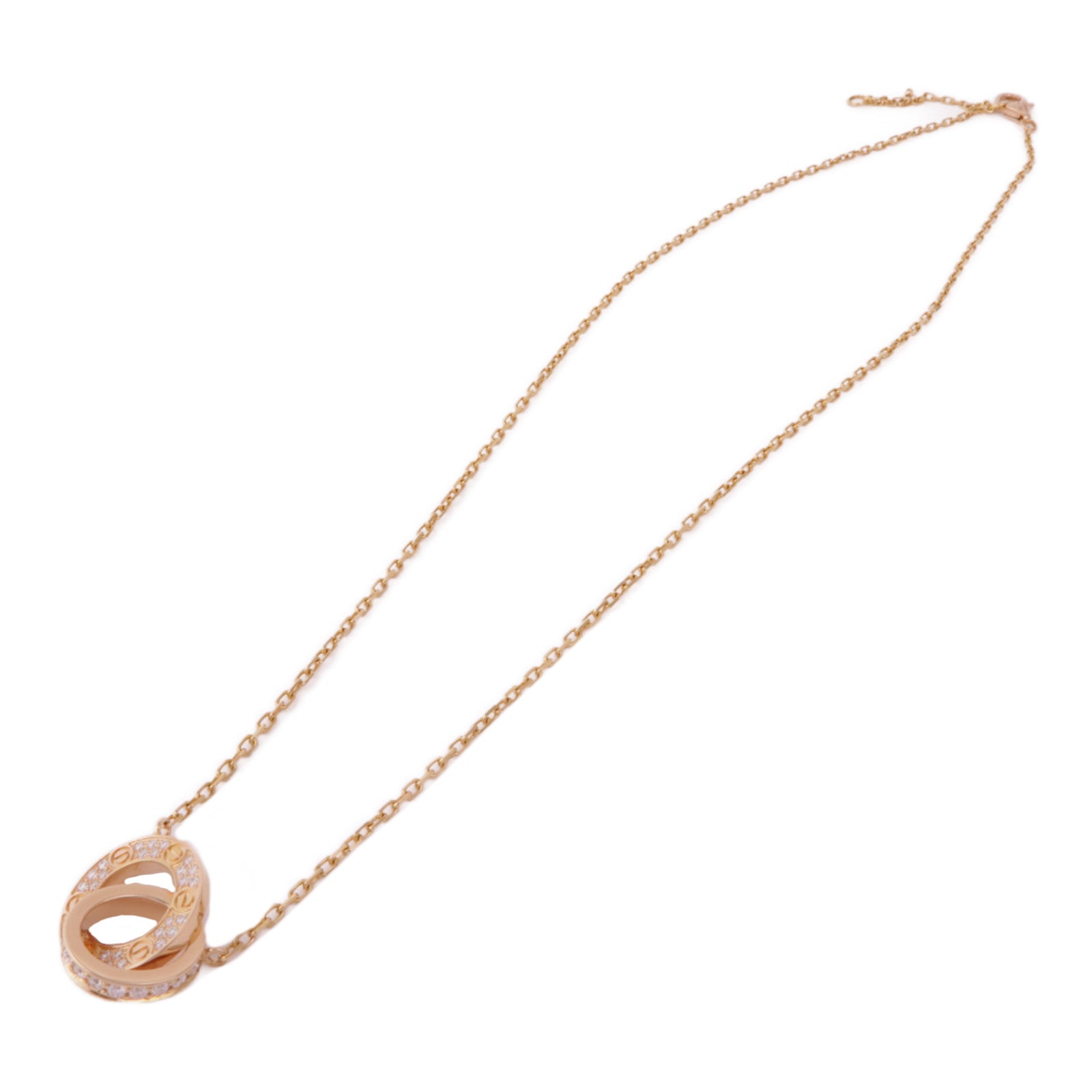 CARTIER 18K玫瑰金Love Necklace Paved鑽石項鍊