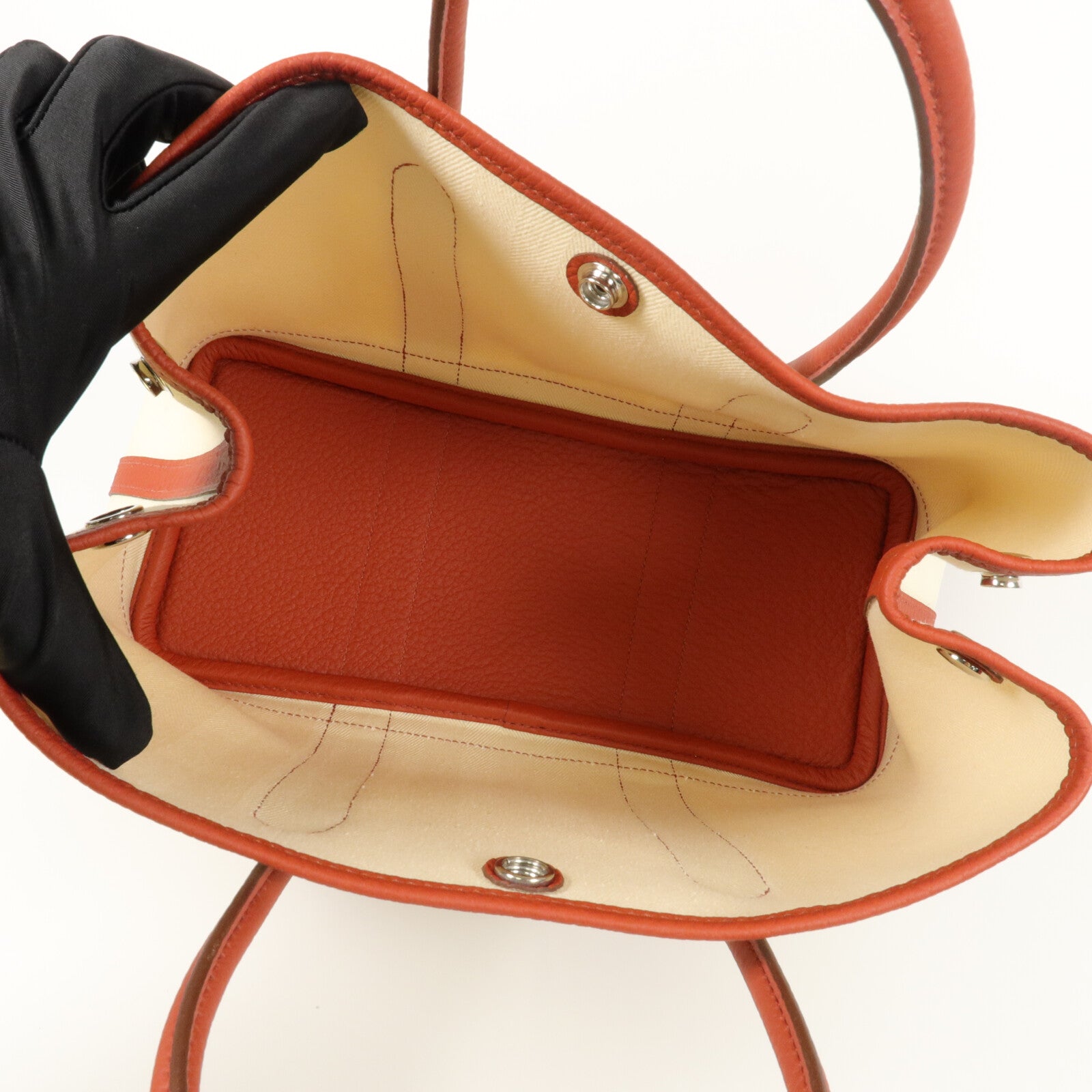 HERMES ToileChevron/Country皮革Garden Party TPM手挽袋Rouge Duchesse/Nata