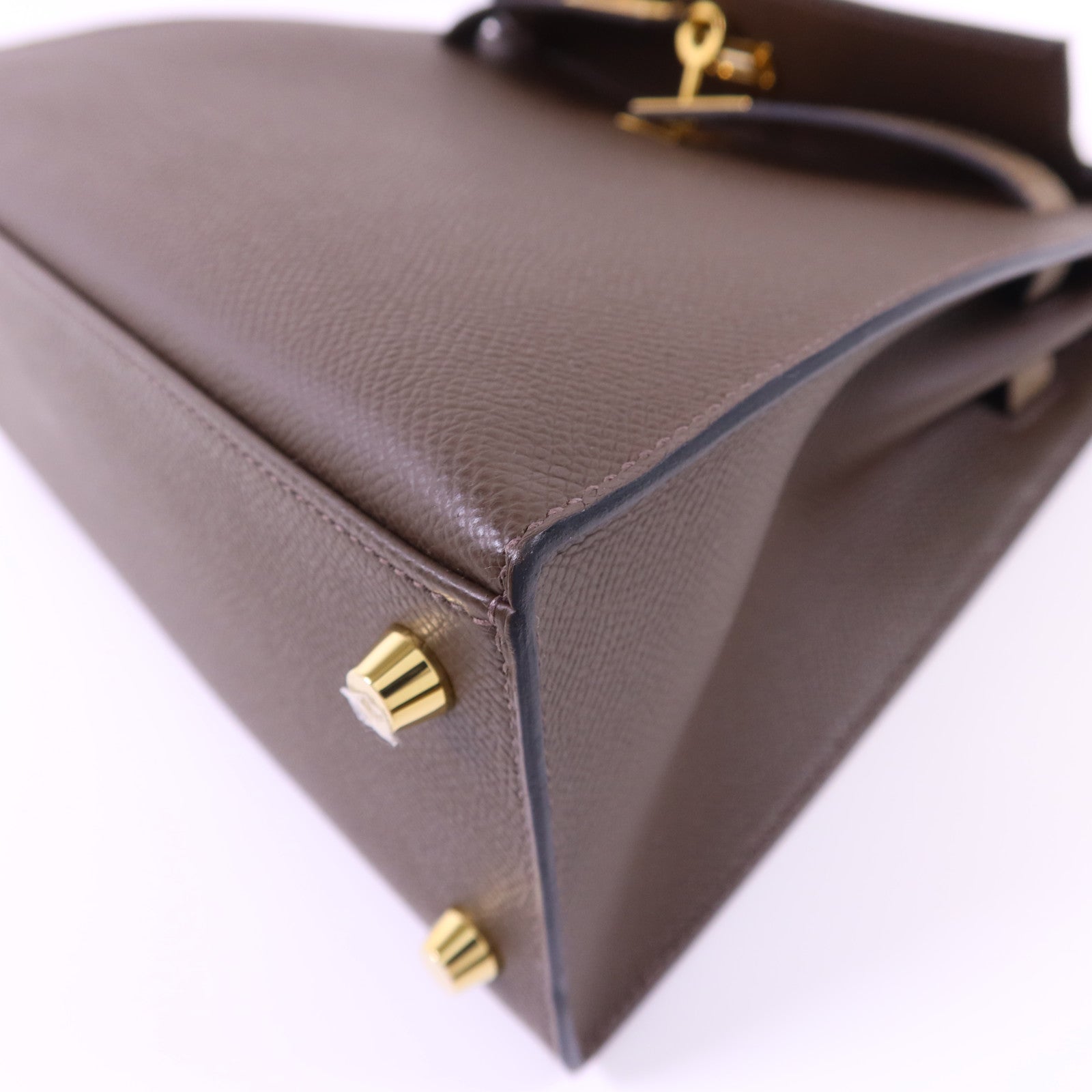 HERMES Epsom皮革Kelly 25金扣手挽肩背兩用袋Etoupe/Ecorce/Noir