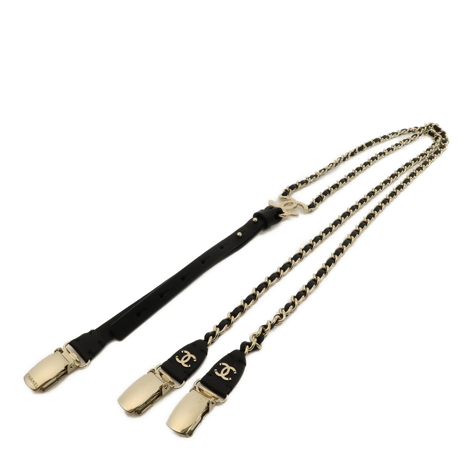 CHANEL 金屬/牛皮皮革Suspenders背帶