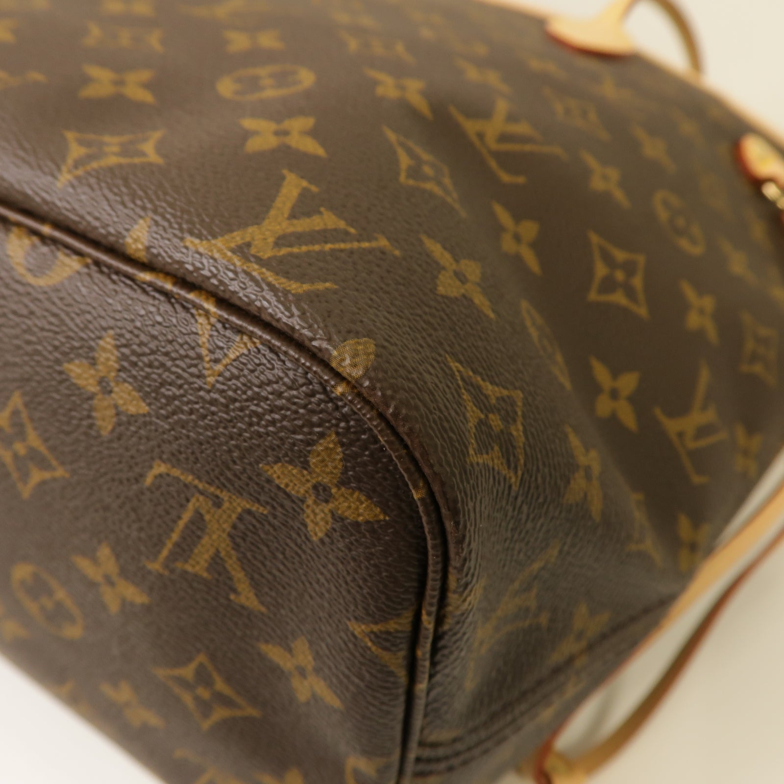 LOUIS VUITTON Monogram Neverfull MM金扣手挽袋棕色