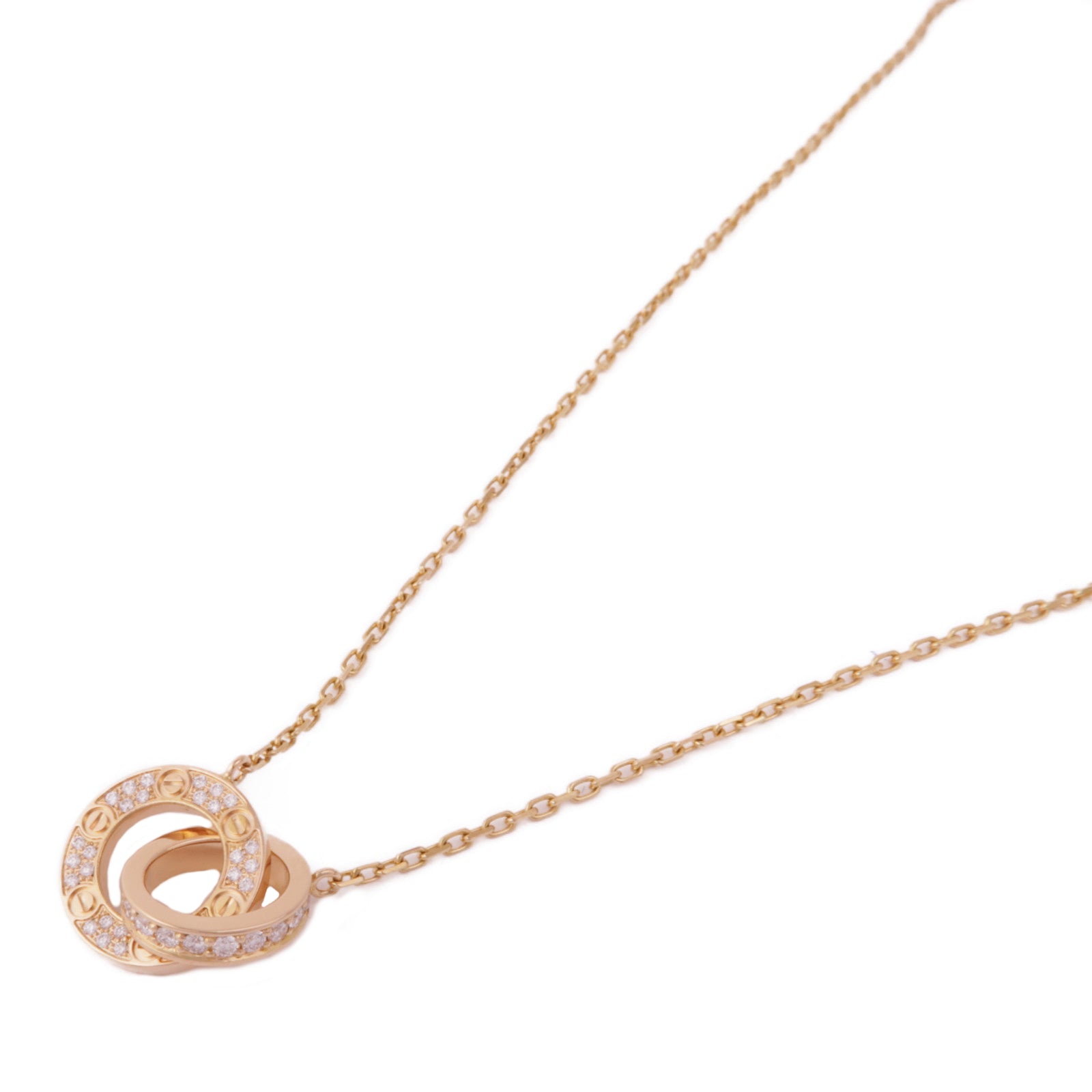 CARTIER 18K玫瑰金Love Necklace Paved鑽石項鍊