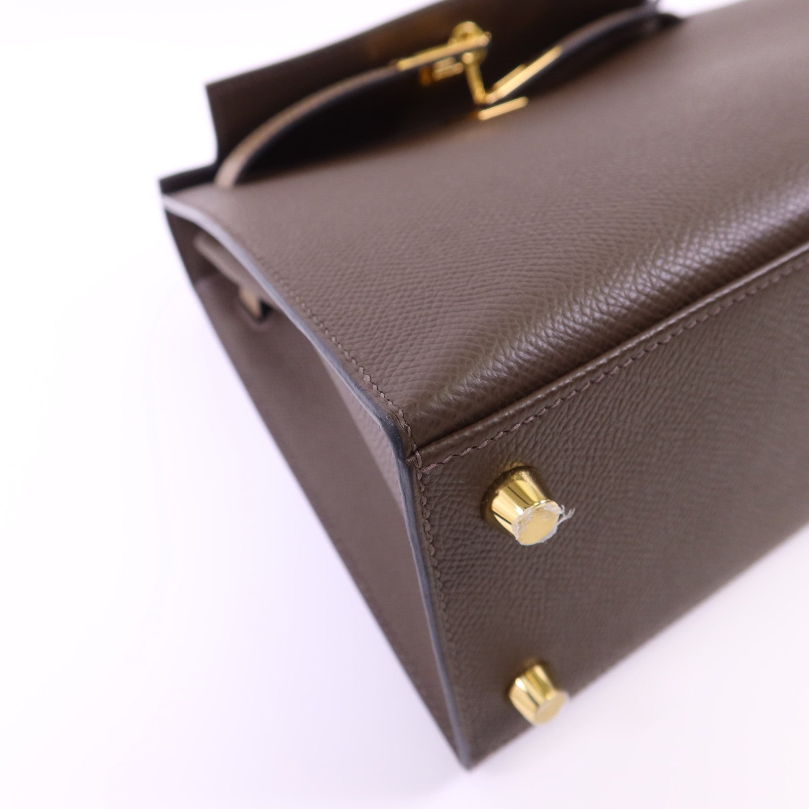 HERMES Epsom皮革Kelly 25金扣手挽肩背兩用袋Etoupe/Ecorce/Noir