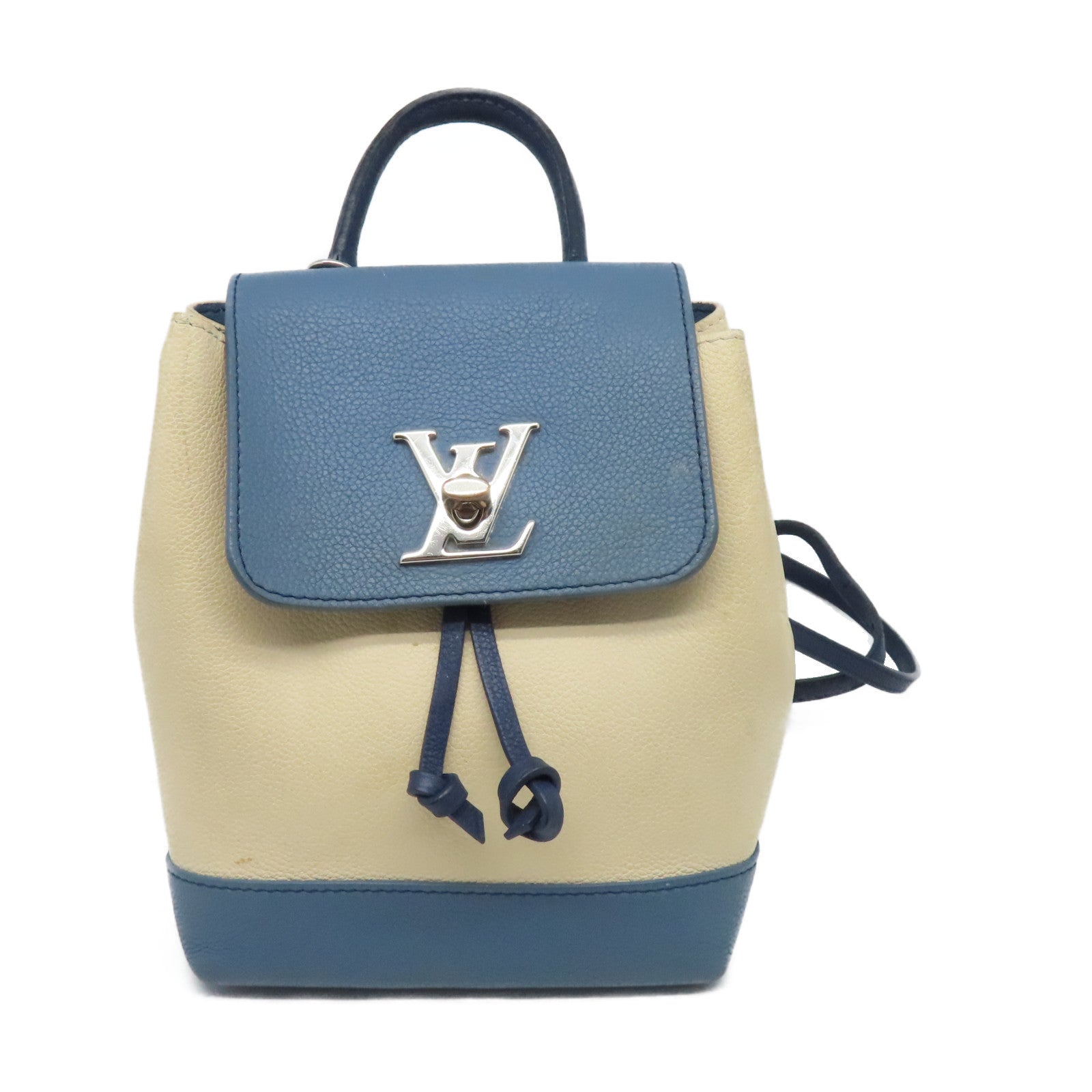 LOUIS VUITTON 【清倉大減價】牛皮皮革Lockme Backpack銀扣背包藍色/淺褐色