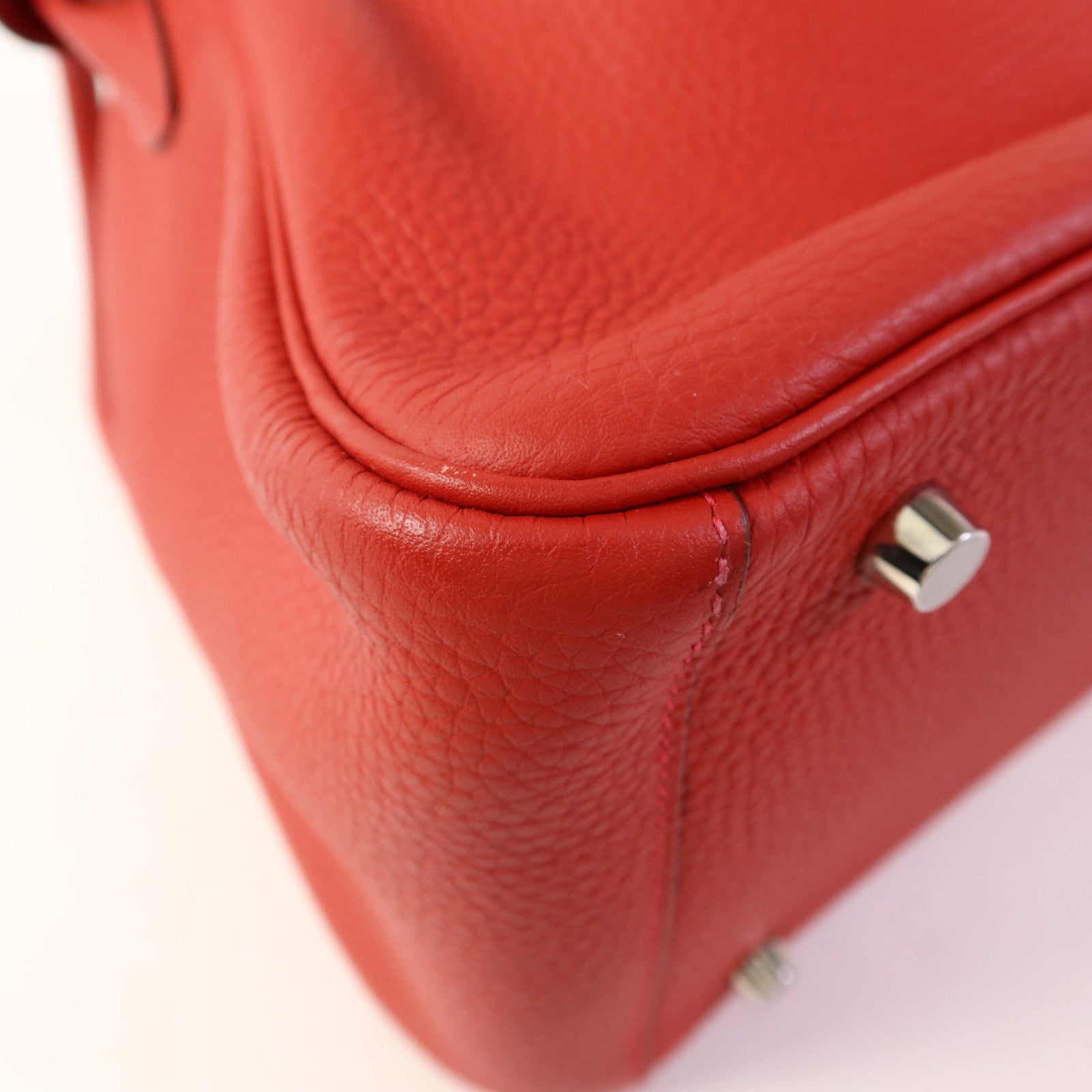 HERMES Clemence皮革Lindy 30銀扣手挽肩背兩用袋Rouge Casaque