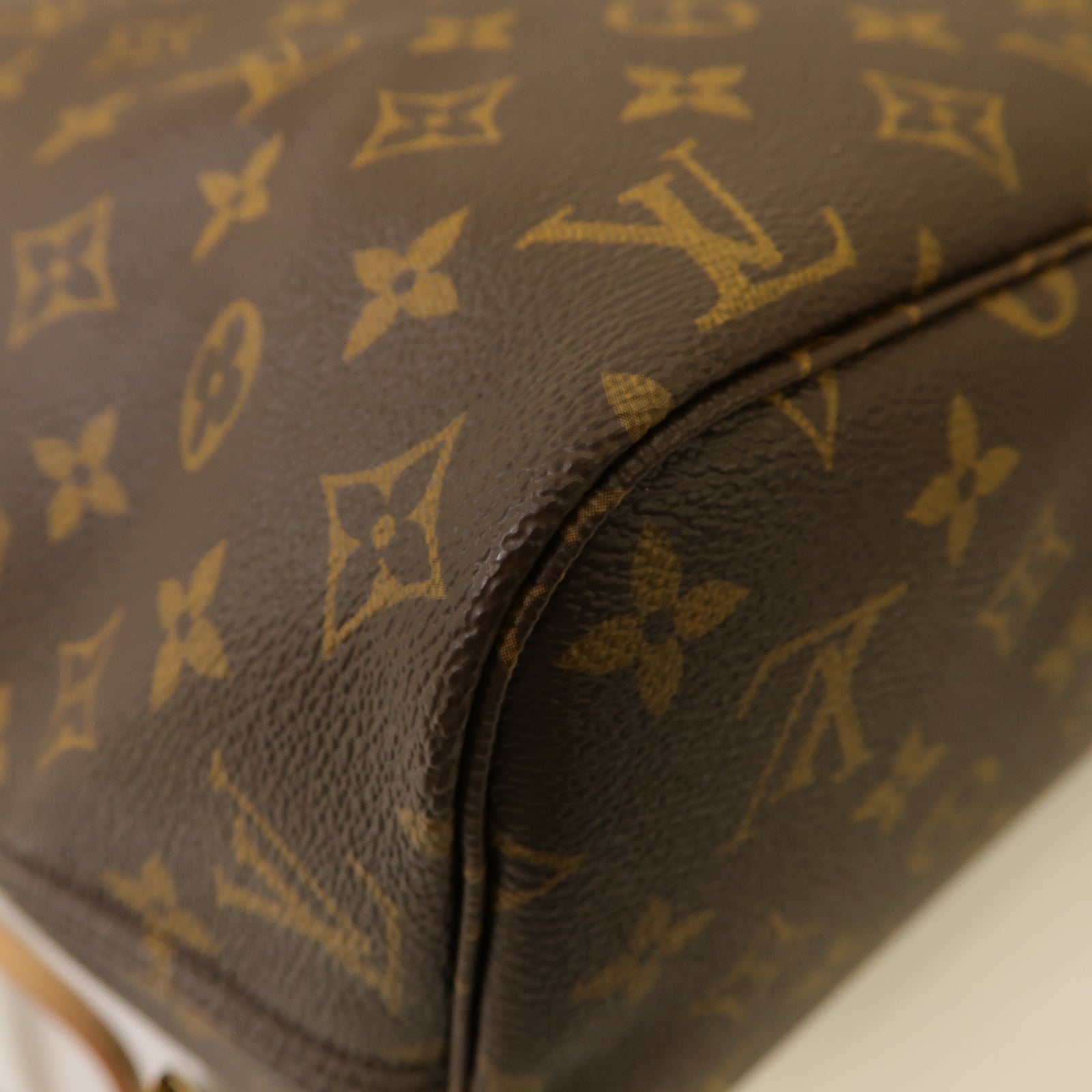 LOUIS VUITTON Monogram Neverfull MM金扣手挽袋棕色