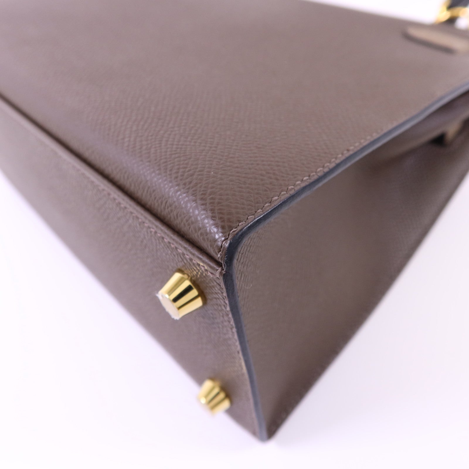 HERMES Epsom皮革Kelly 25金扣手挽肩背兩用袋Etoupe/Ecorce/Noir