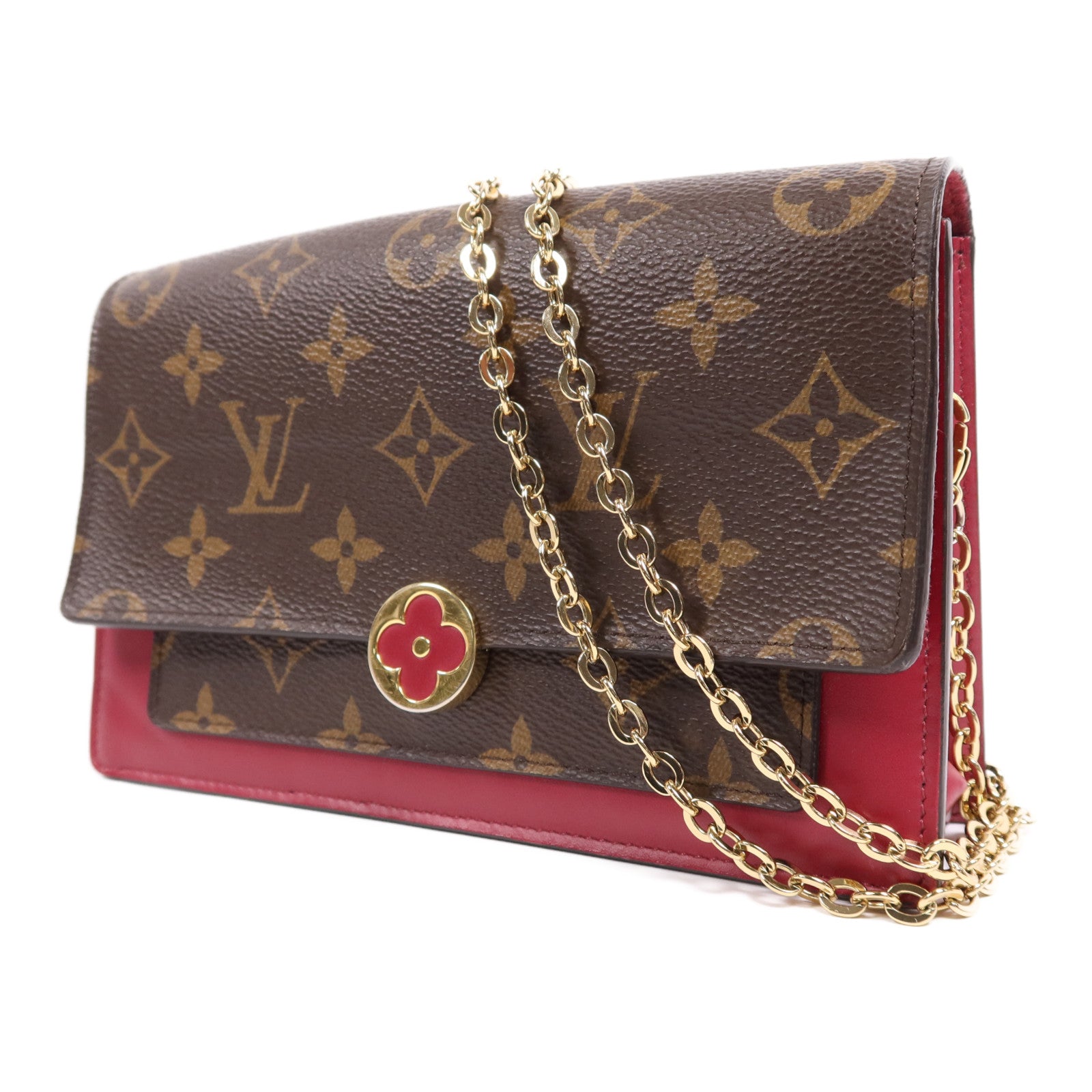 LOUIS VUITTON Monogram Portefeuille Flore金扣鏈帶肩背袋