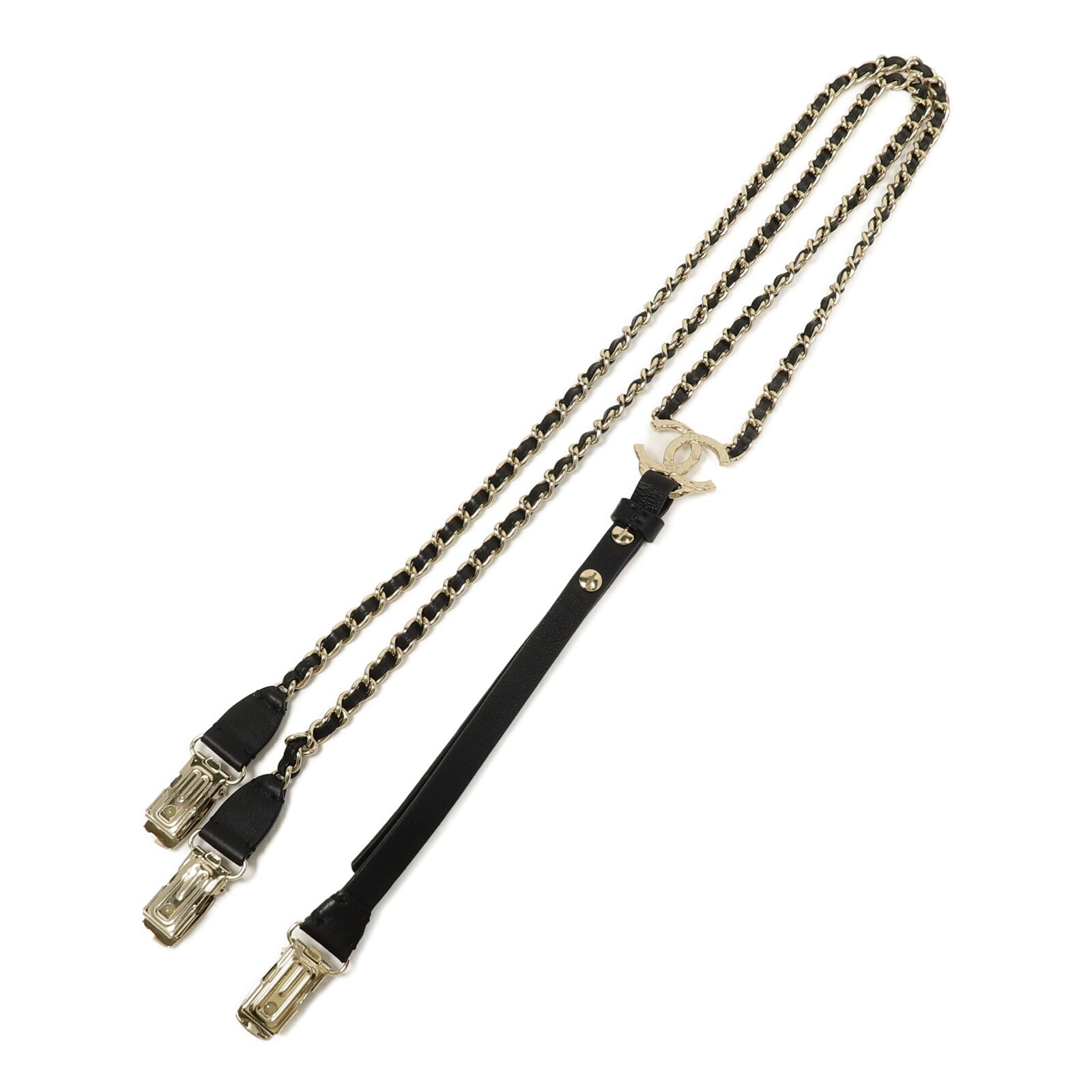CHANEL 金屬/牛皮皮革Suspenders背帶