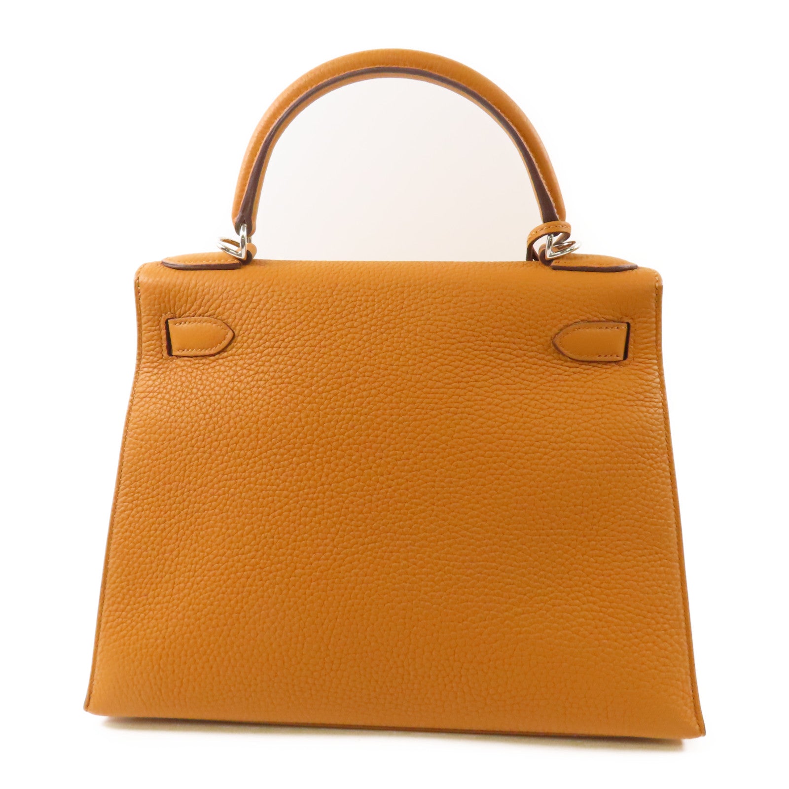 HERMES 【激減優惠】Clemence皮革Kelly 28銀扣手挽肩背兩用袋粉棕色/黃色