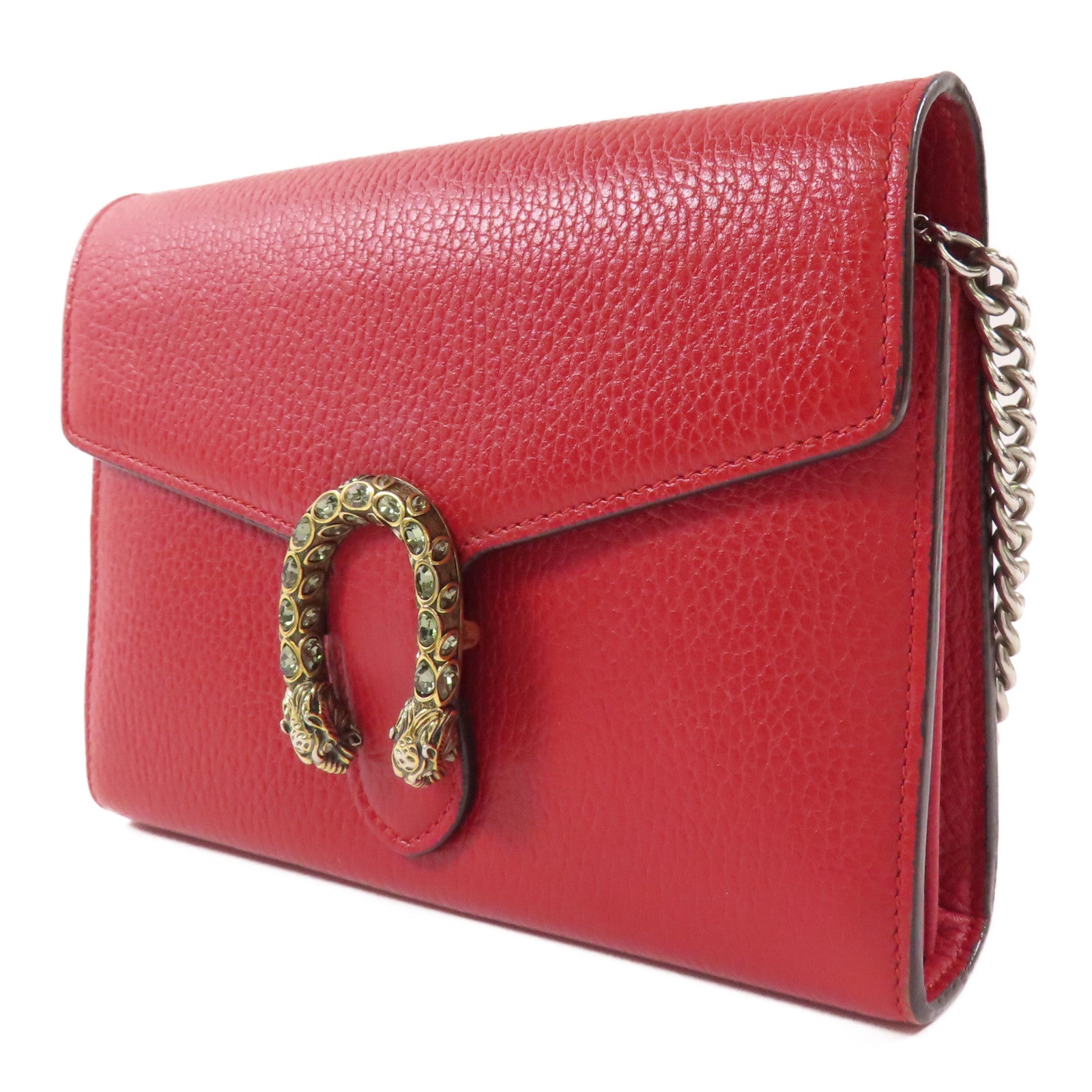 GUCCI GG Dionysus GG Supreme Chain Wallet Shoulder Bag 401231 Calfskin Red