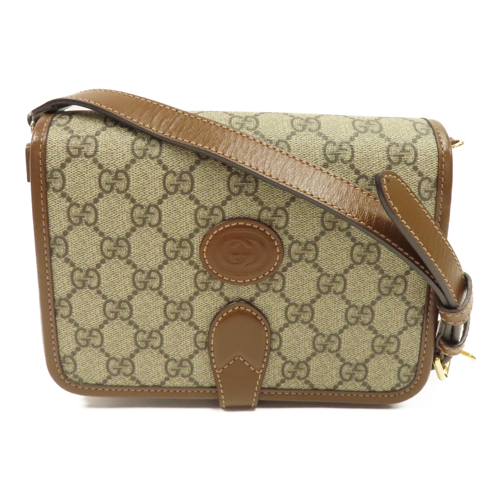GUCCI 塗層帆布Shoulder Bag金扣肩背袋啡色