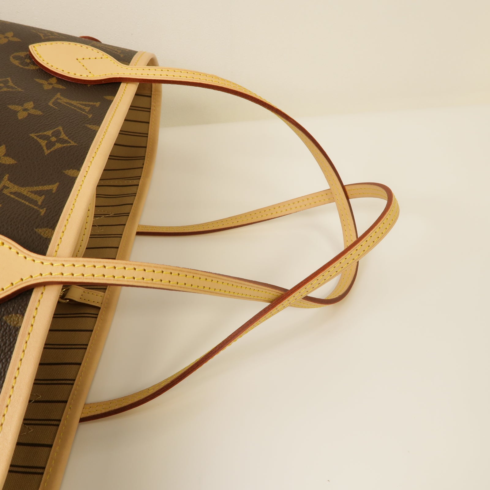 LOUIS VUITTON Monogram Neverfull MM金扣手挽袋棕色