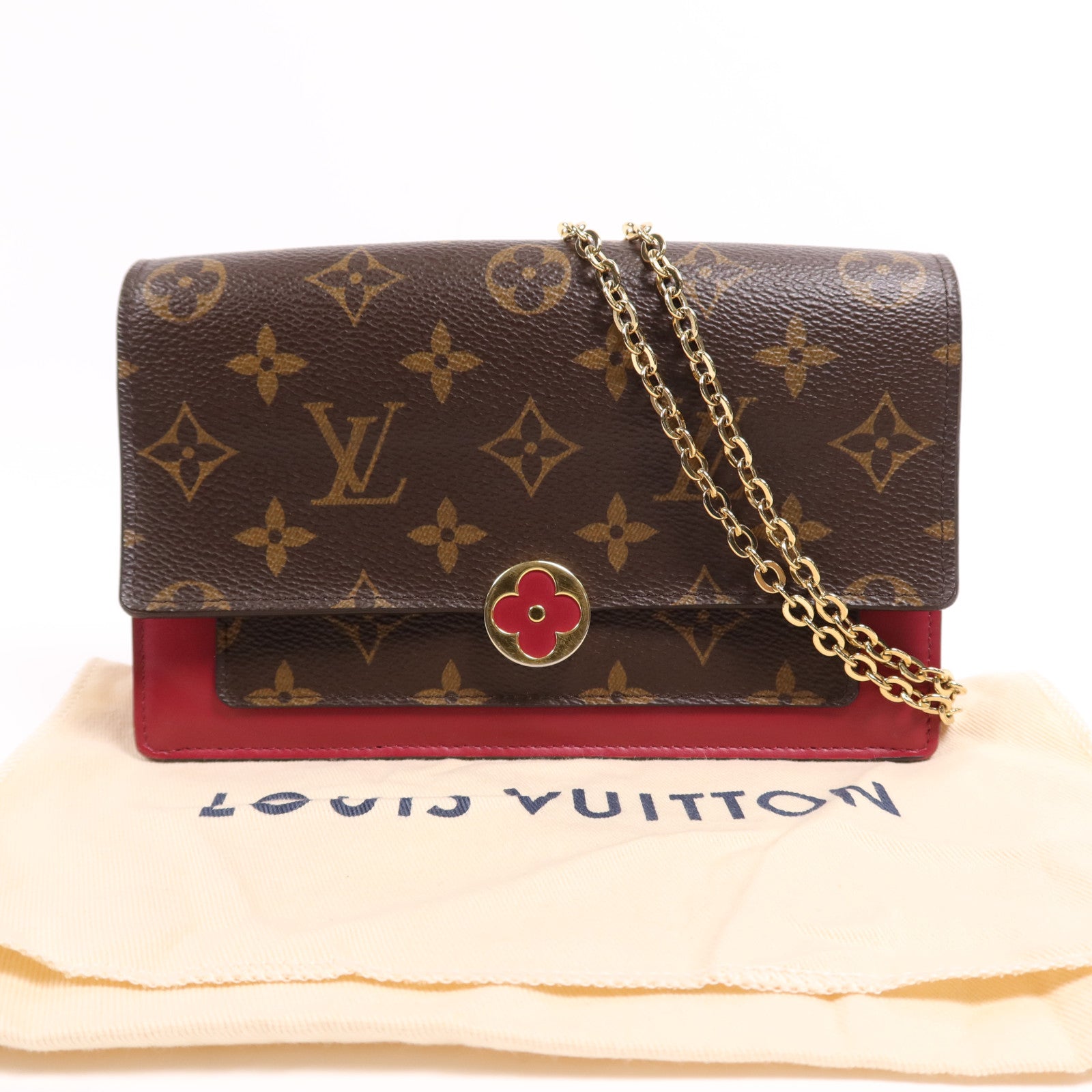 LOUIS VUITTON Monogram Portefeuille Flore金扣鏈帶肩背袋