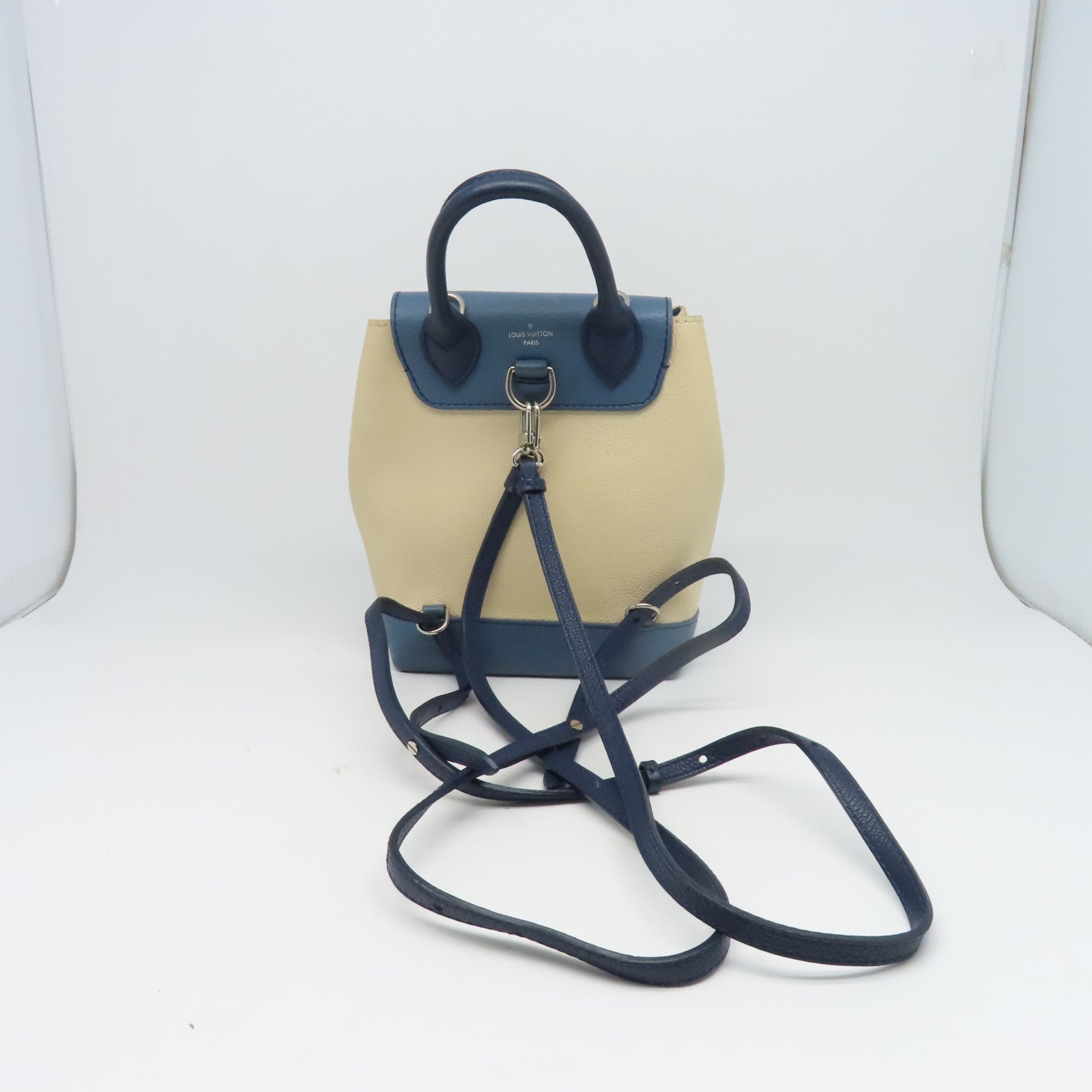LOUIS VUITTON 【清倉大減價】牛皮皮革Lockme Backpack銀扣背包藍色/淺褐色