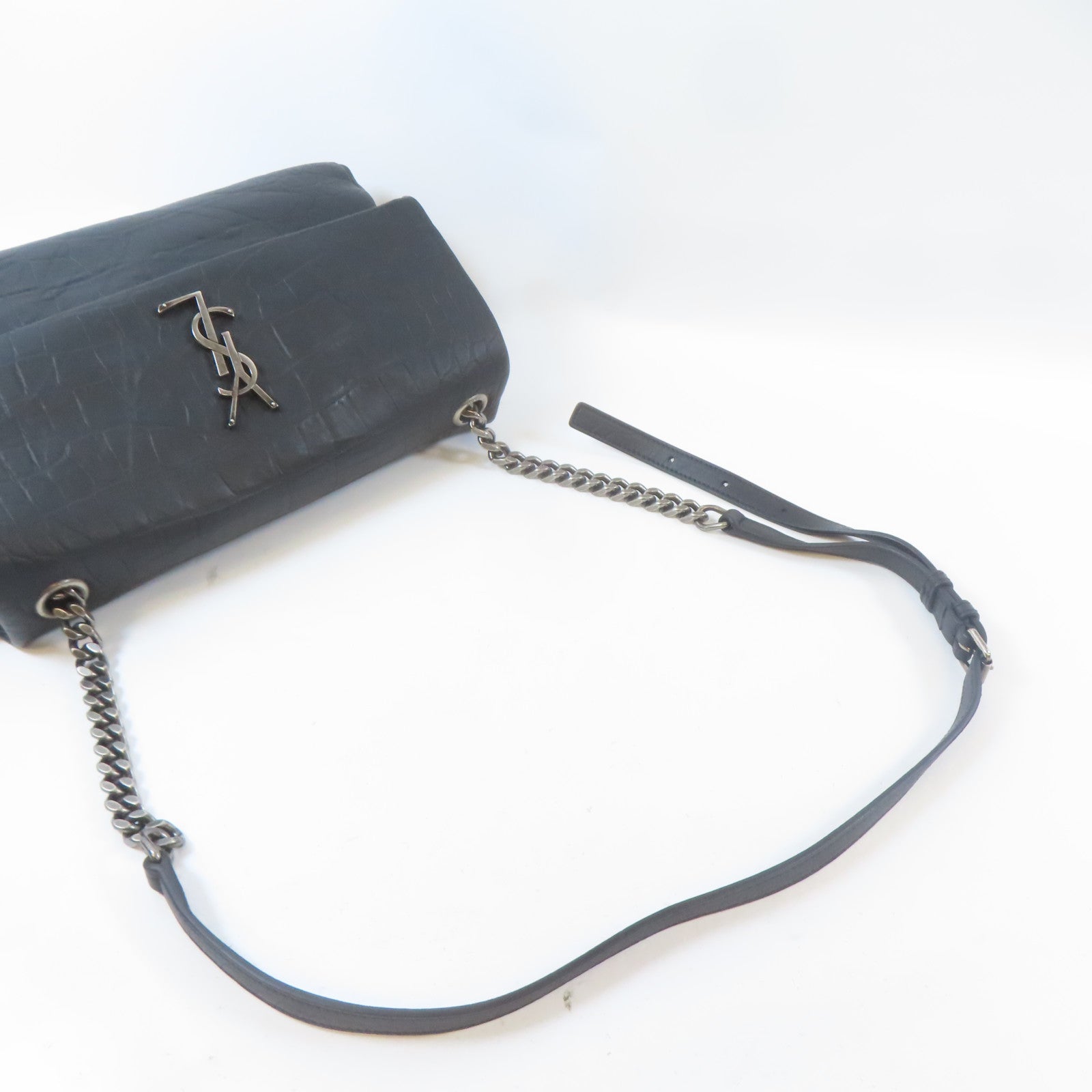 SAINT LAURENT 牛皮皮革West Hollywood銀扣肩背袋黑色