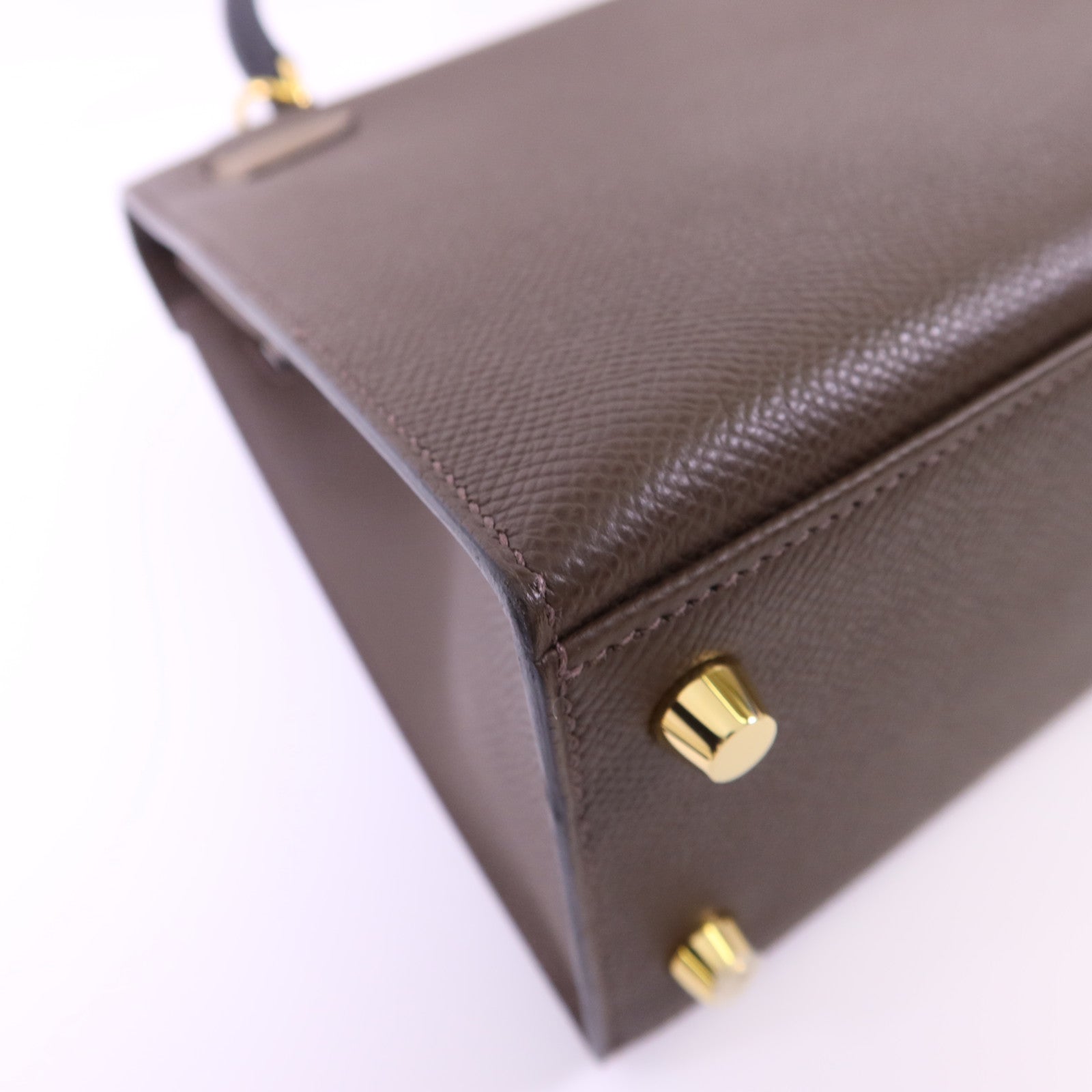 HERMES Epsom皮革Kelly 25金扣手挽肩背兩用袋Etoupe/Ecorce/Noir