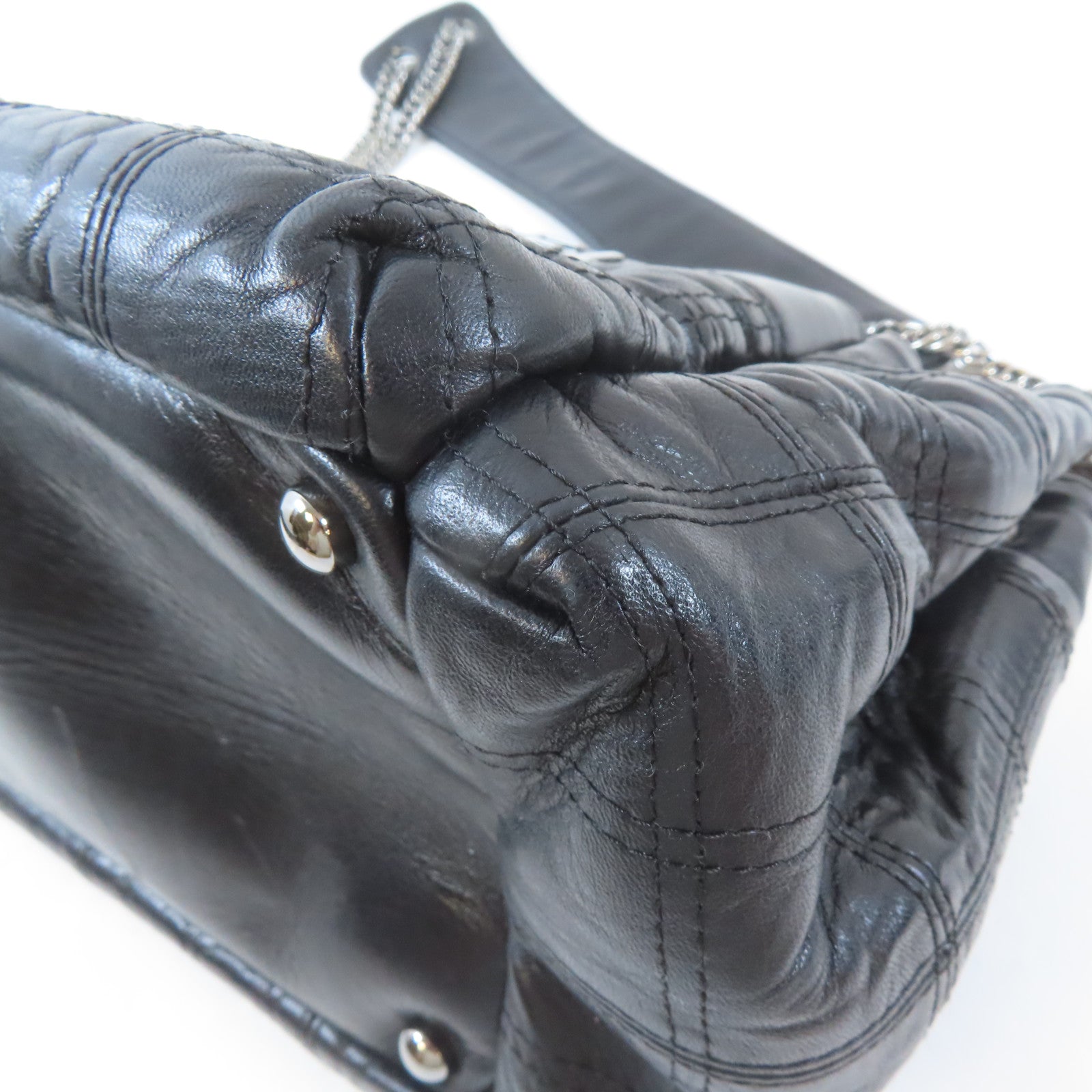 CHANEL 牛皮皮革Shoulder Bag銀扣鏈帶肩背袋黑色