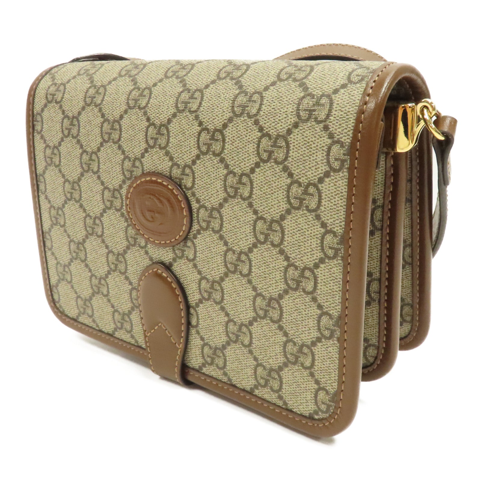 GUCCI 塗層帆布Shoulder Bag金扣肩背袋啡色