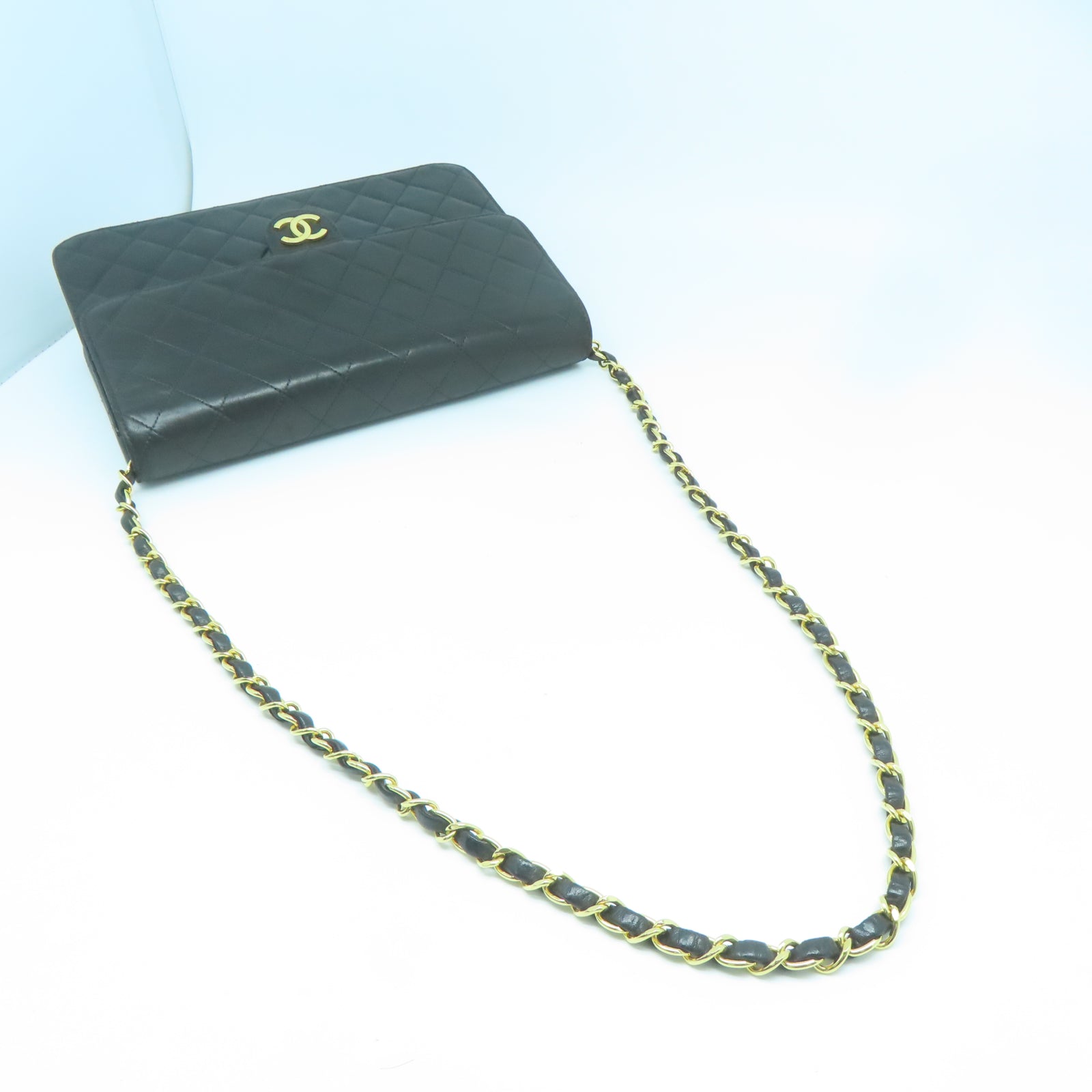CHANEL 【激減優惠】菱格羊皮皮革Chain Shoulder金扣鏈帶肩背袋黑色