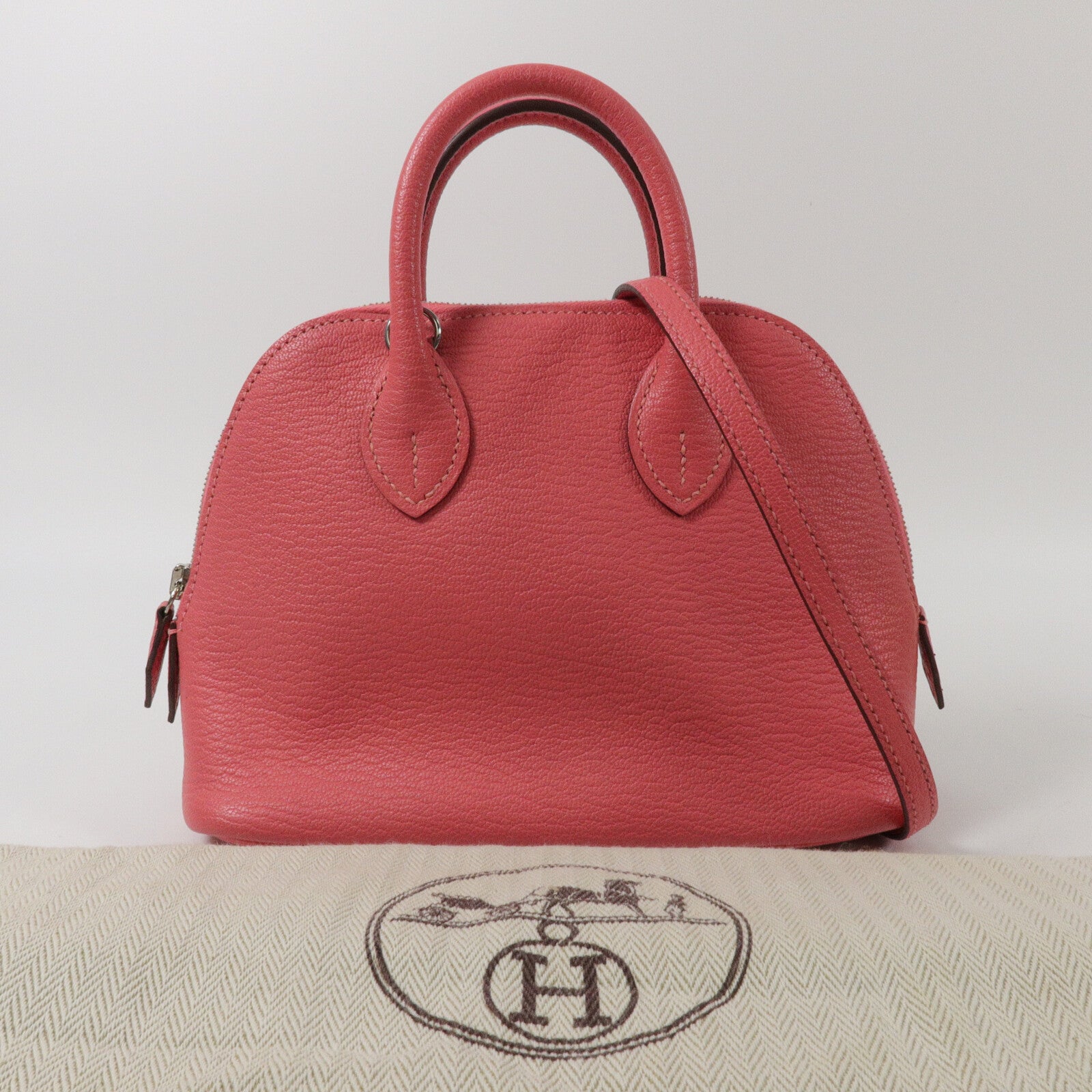 HERMES Chevre皮革Mini Bolide手挽肩背兩用袋Rose Azalee