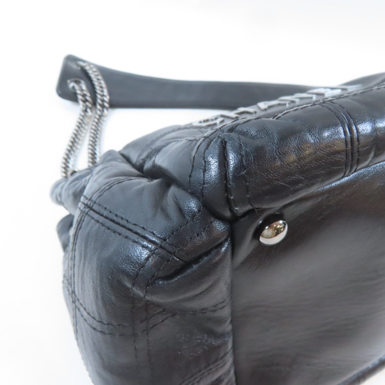 CHANEL 牛皮皮革Shoulder Bag銀扣鏈帶肩背袋黑色