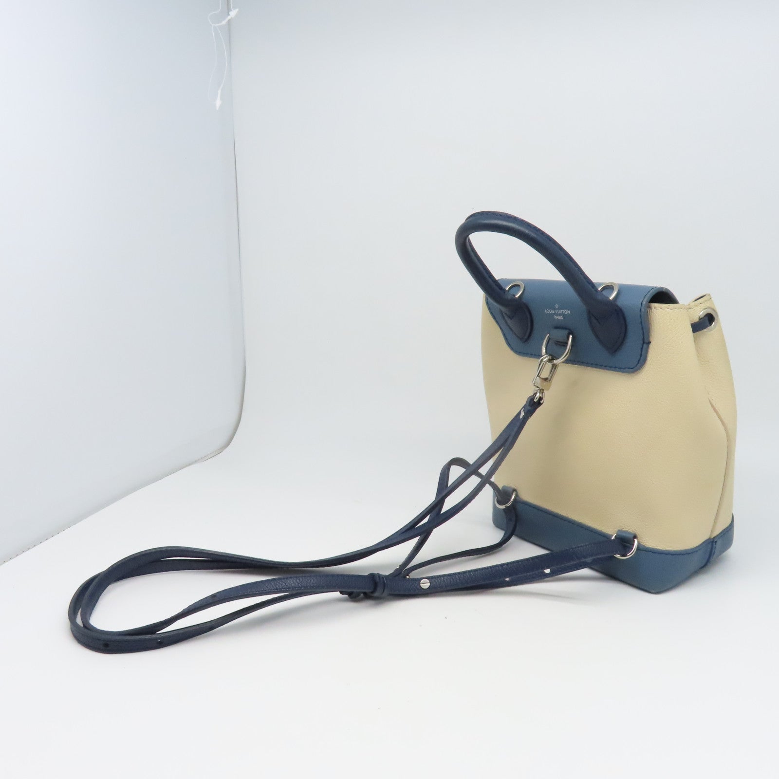LOUIS VUITTON 【清倉大減價】牛皮皮革Lockme Backpack銀扣背包藍色/淺褐色