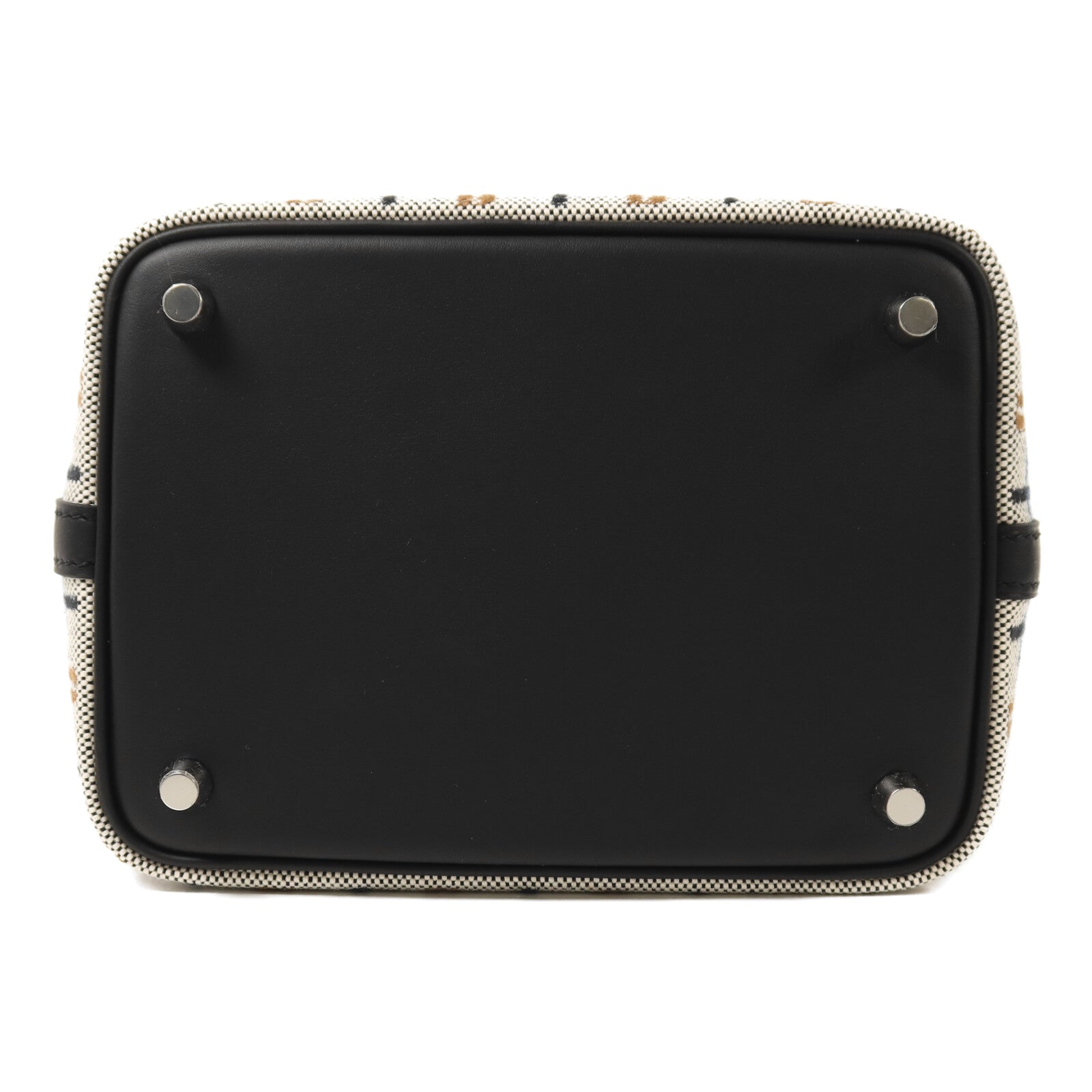 HERMES 帆布/Swift皮革Picotin PM銀扣手挽袋Ecru/Black/Fauve