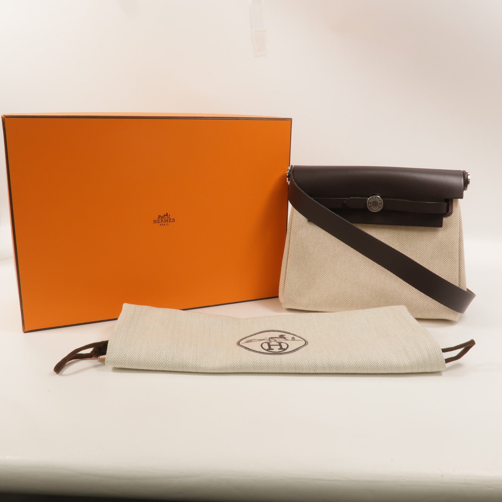 HERMES 帆布Mini Herbag肩背袋Ebene