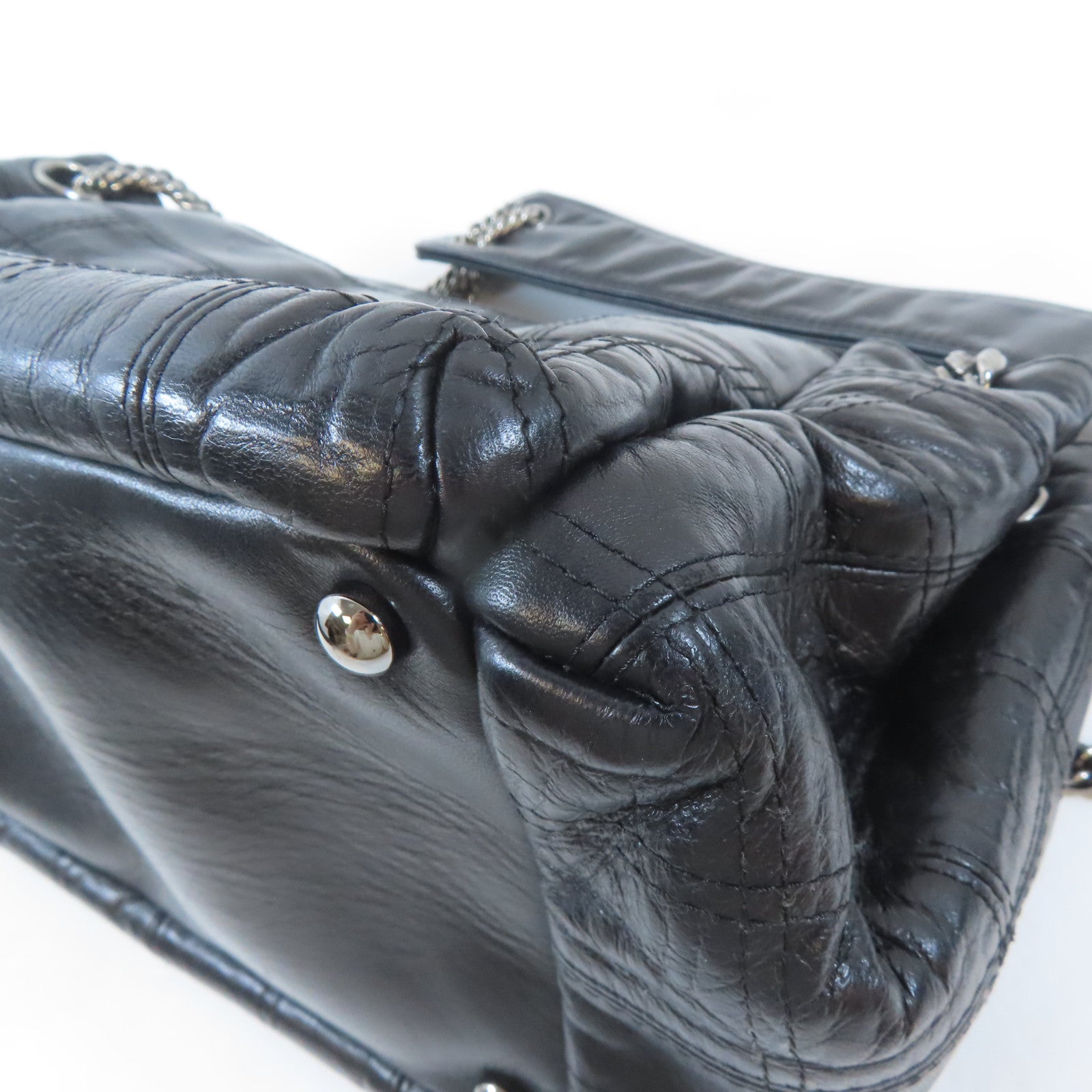 CHANEL 牛皮皮革Shoulder Bag銀扣鏈帶肩背袋黑色