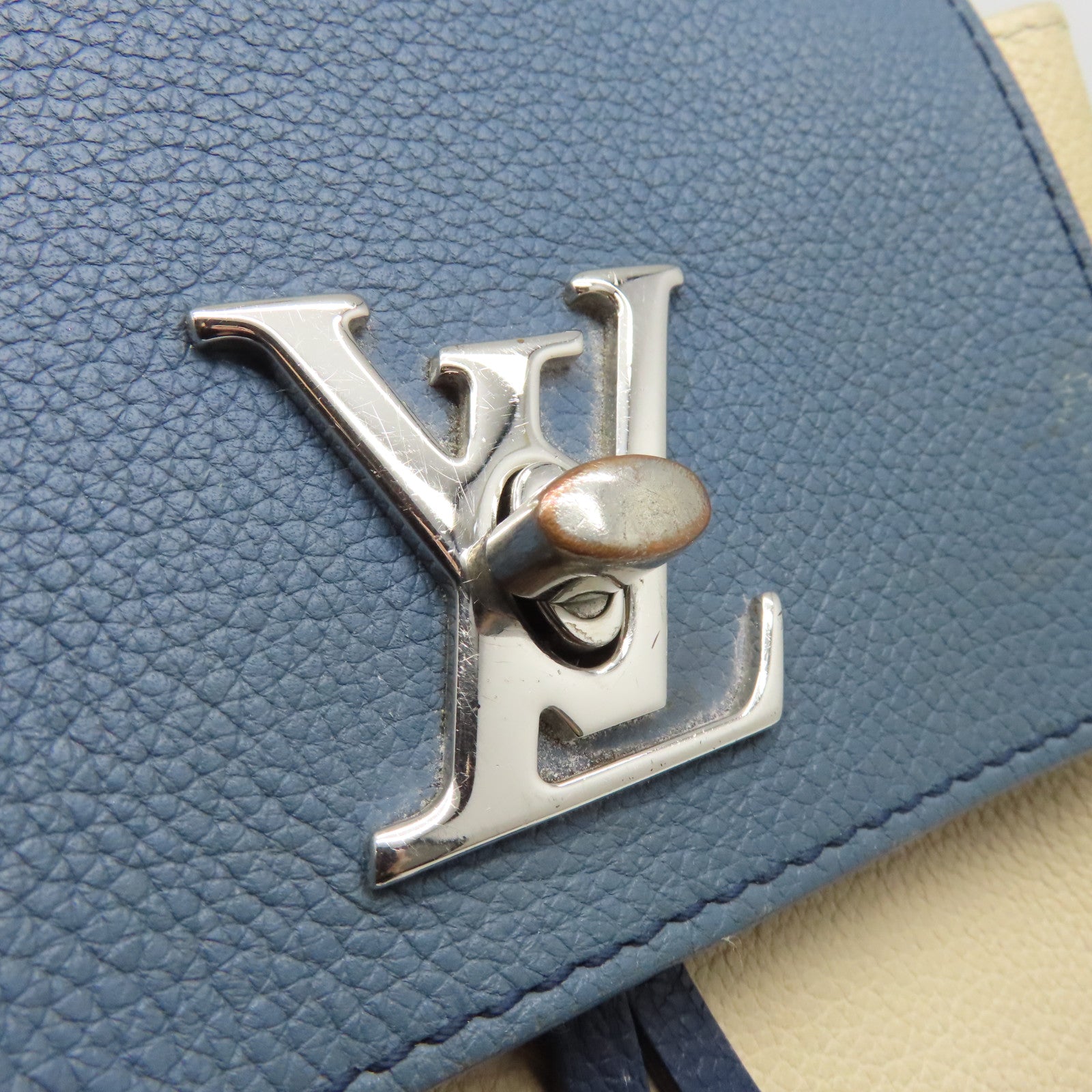 LOUIS VUITTON 【清倉大減價】牛皮皮革Lockme Backpack銀扣背包藍色/淺褐色