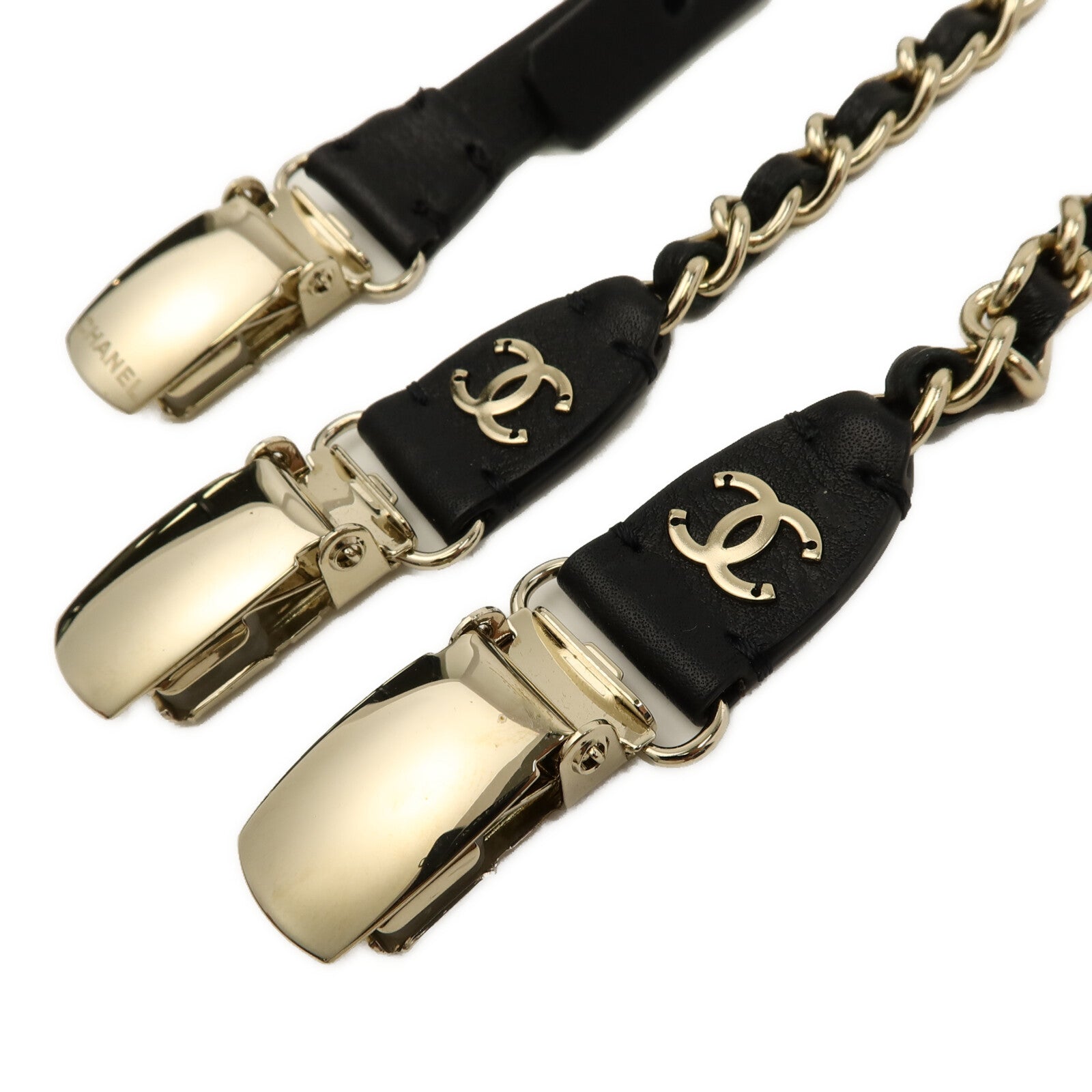 CHANEL 金屬/牛皮皮革Suspenders背帶