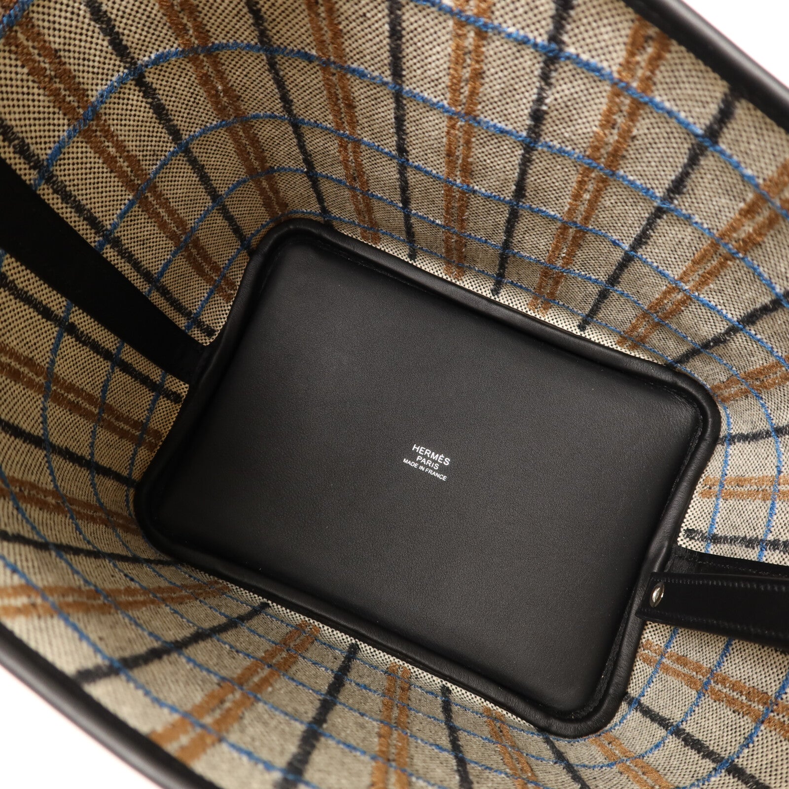 HERMES 帆布/Swift皮革Picotin PM銀扣手挽袋Ecru/Black/Fauve