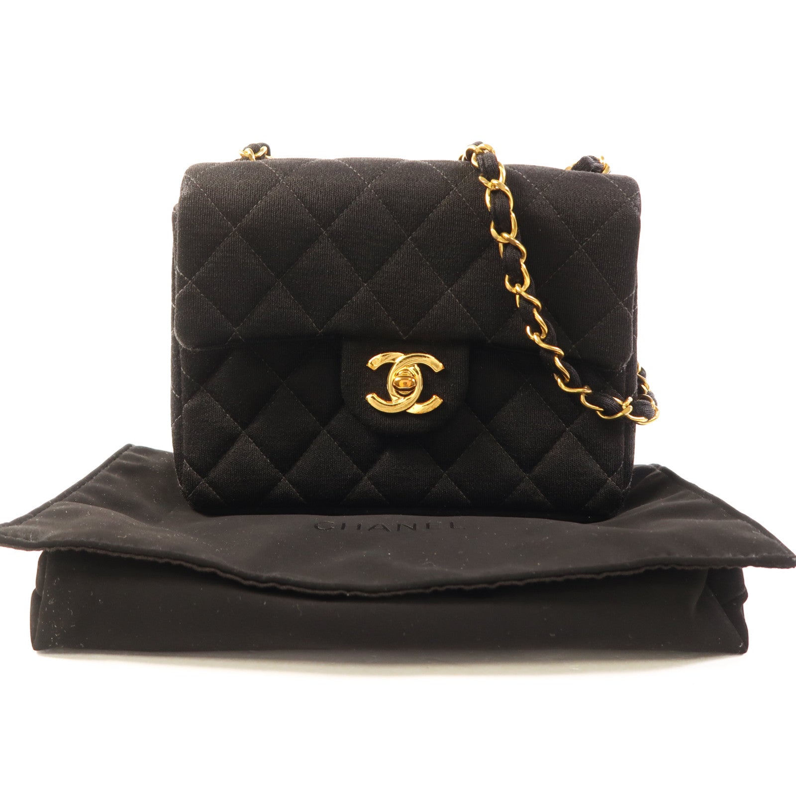 CHANEL 帆布Mini Classic 17金扣鏈帶肩背袋