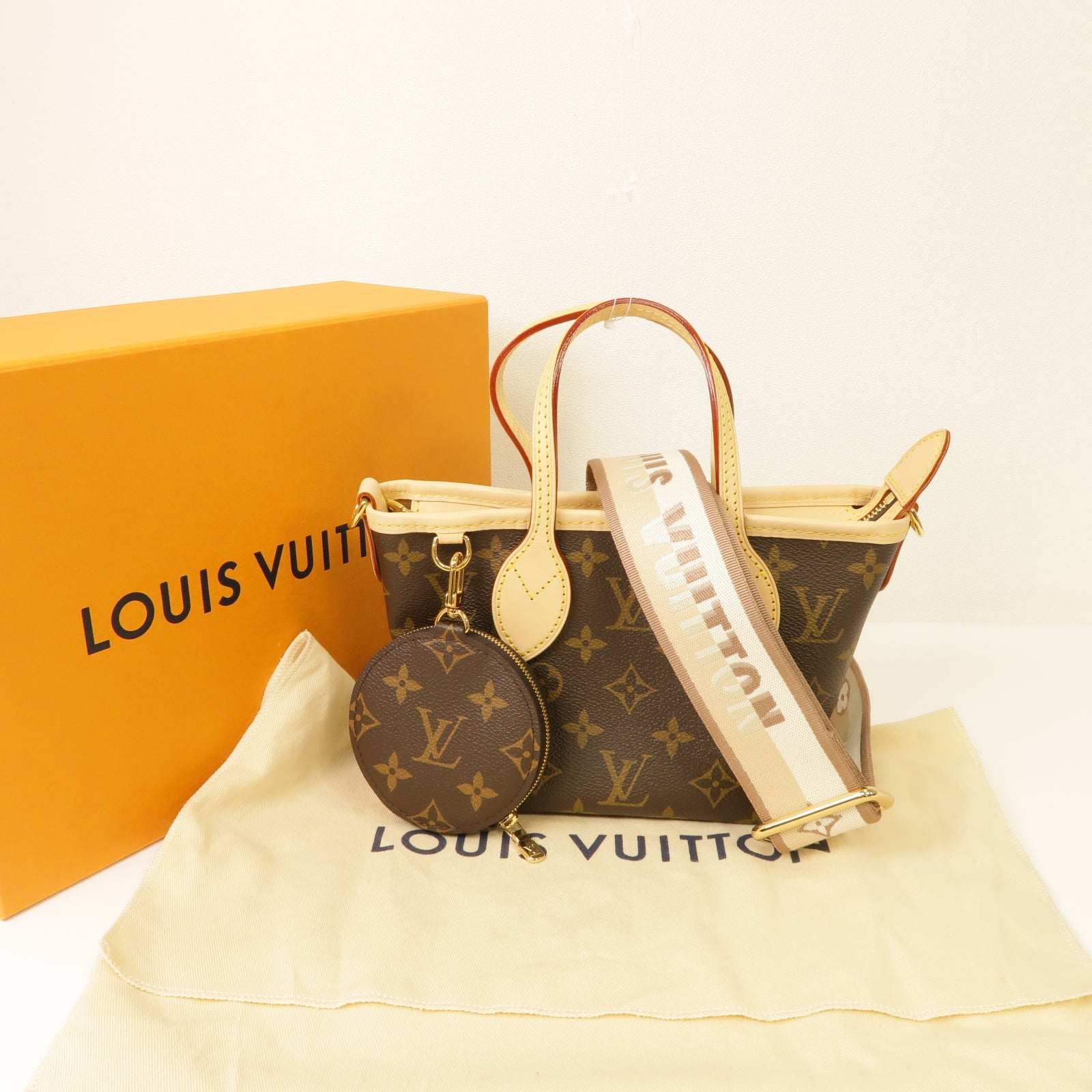 LOUIS VUITTON Monogram Neverfull BB金扣手挽肩背兩用袋棕色