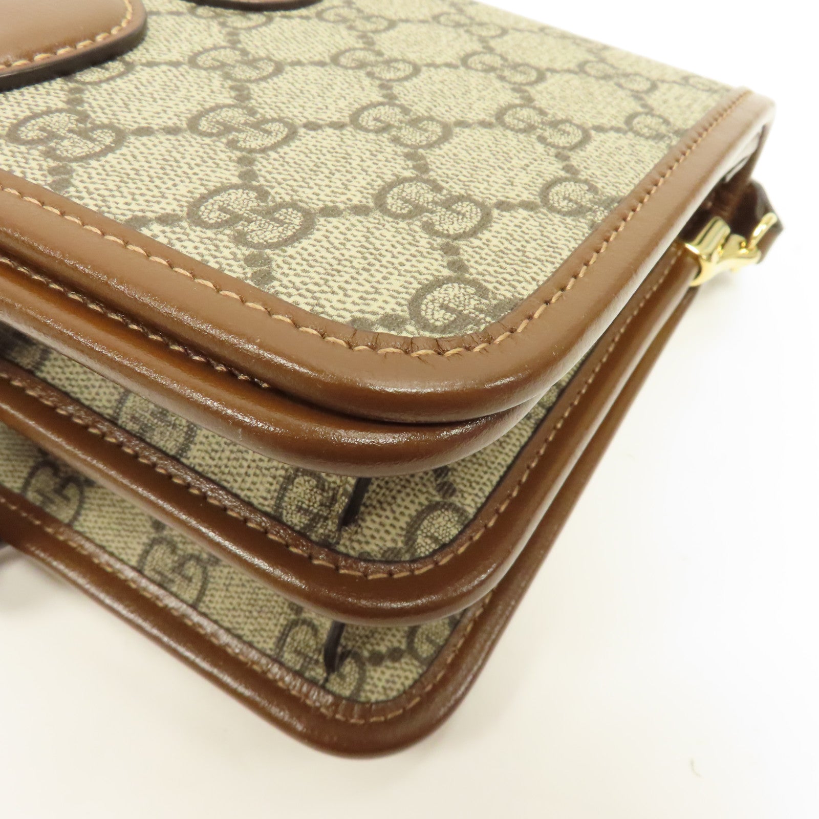 GUCCI 塗層帆布Shoulder Bag金扣肩背袋啡色