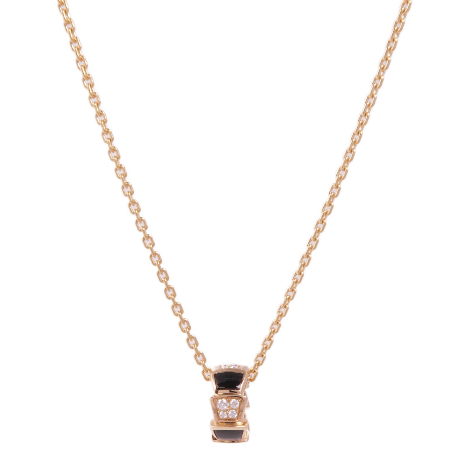 BVLGARI 18K玫瑰金Serpenti Viper Necklace縞瑪瑙/鑽石項鍊
