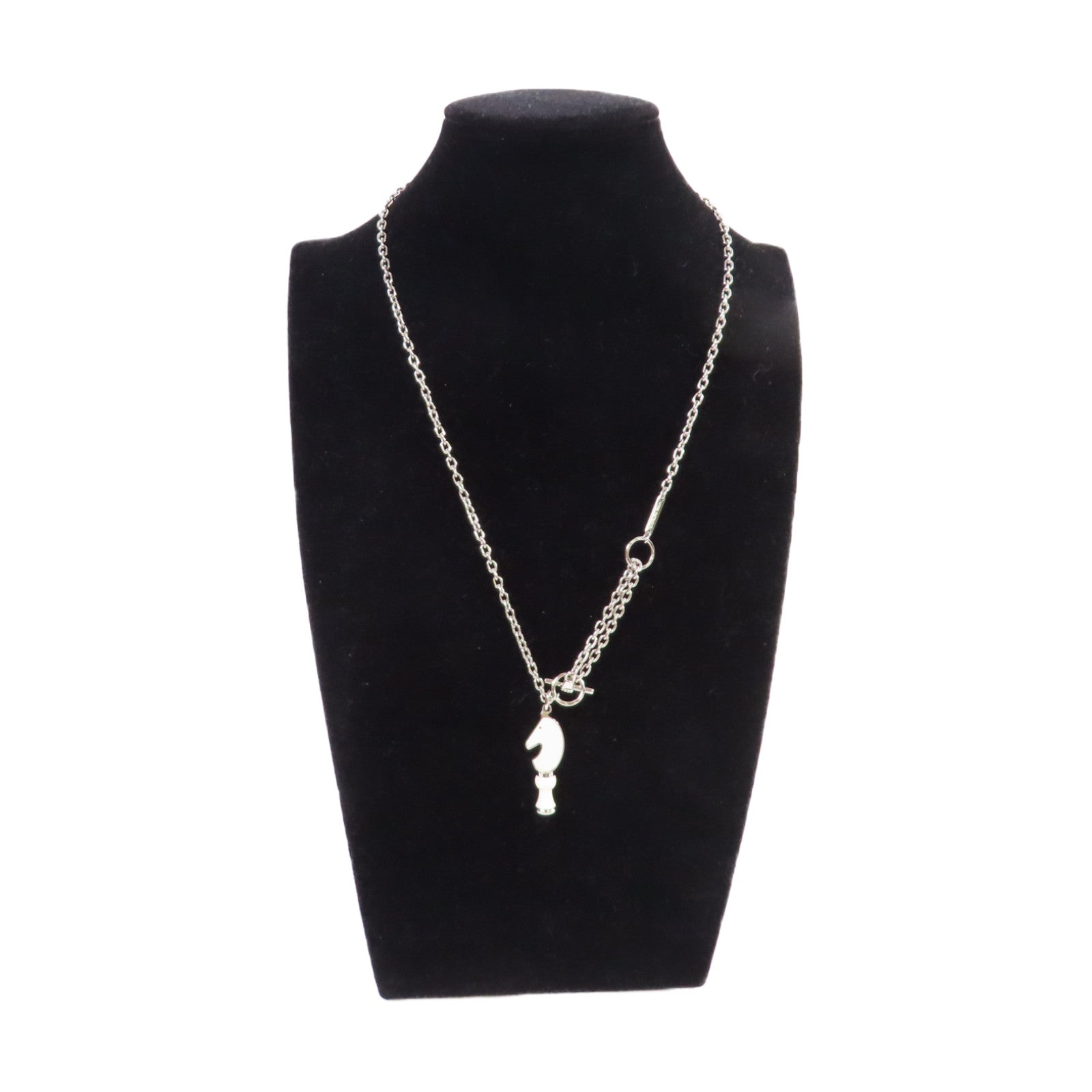 HERMES 金屬/琺瑯Cavalier Necklace項鏈白色/銀色