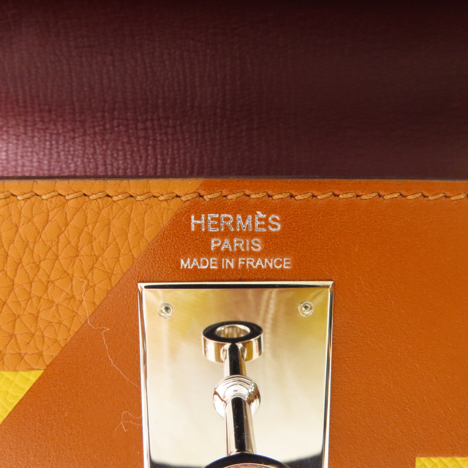 HERMES 【激減優惠】Clemence皮革Kelly 28銀扣手挽肩背兩用袋粉棕色/黃色