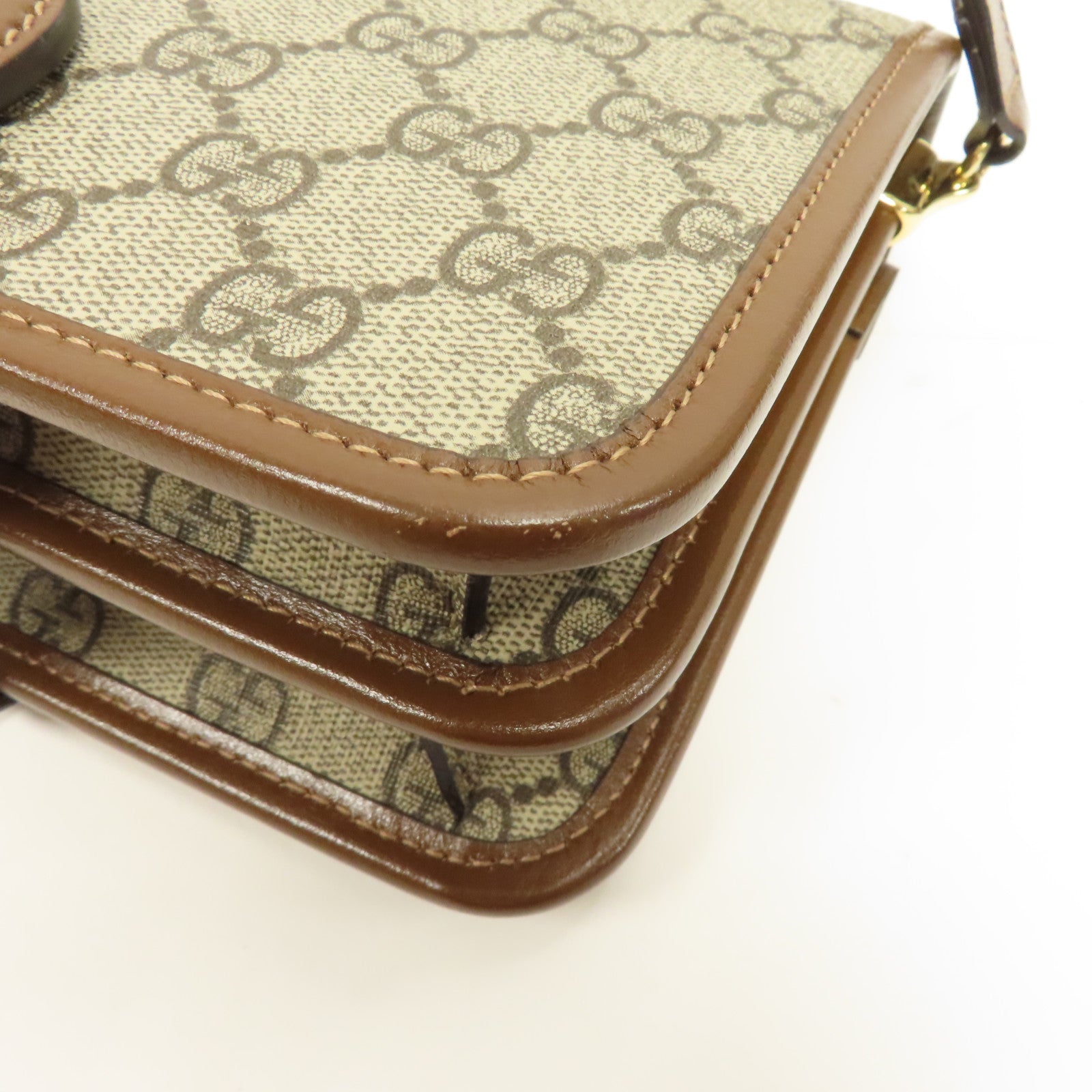 GUCCI 塗層帆布Shoulder Bag金扣肩背袋啡色