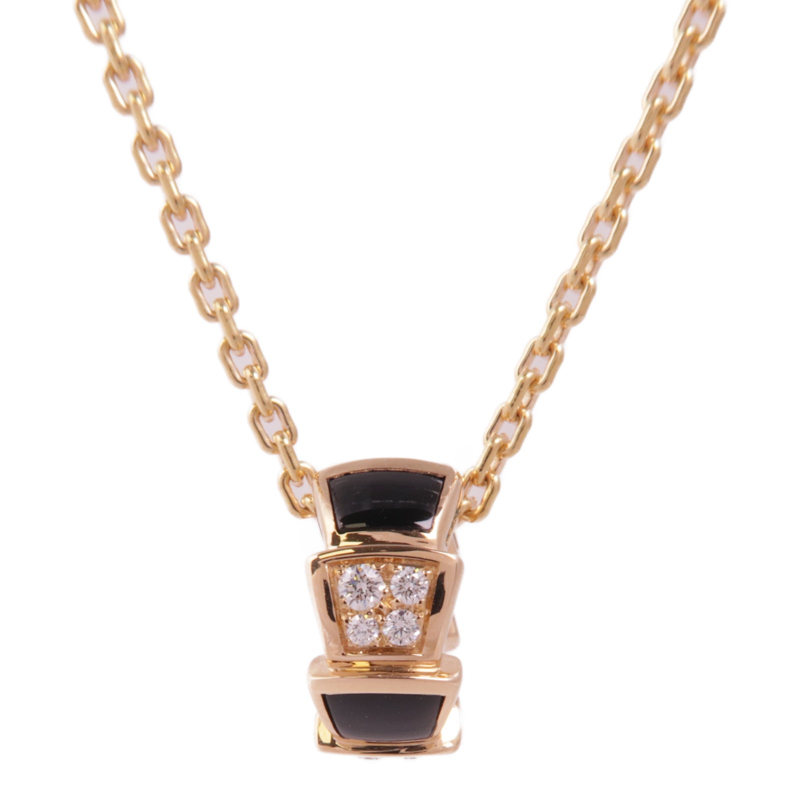 BVLGARI 18K玫瑰金Serpenti Viper Necklace縞瑪瑙/鑽石項鍊