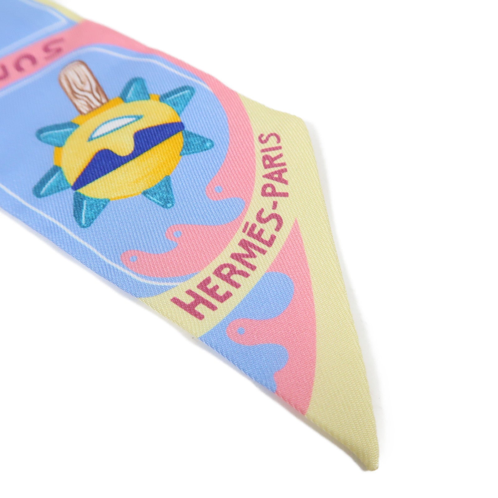 HERMES 絲質Twilly絲巾藍色