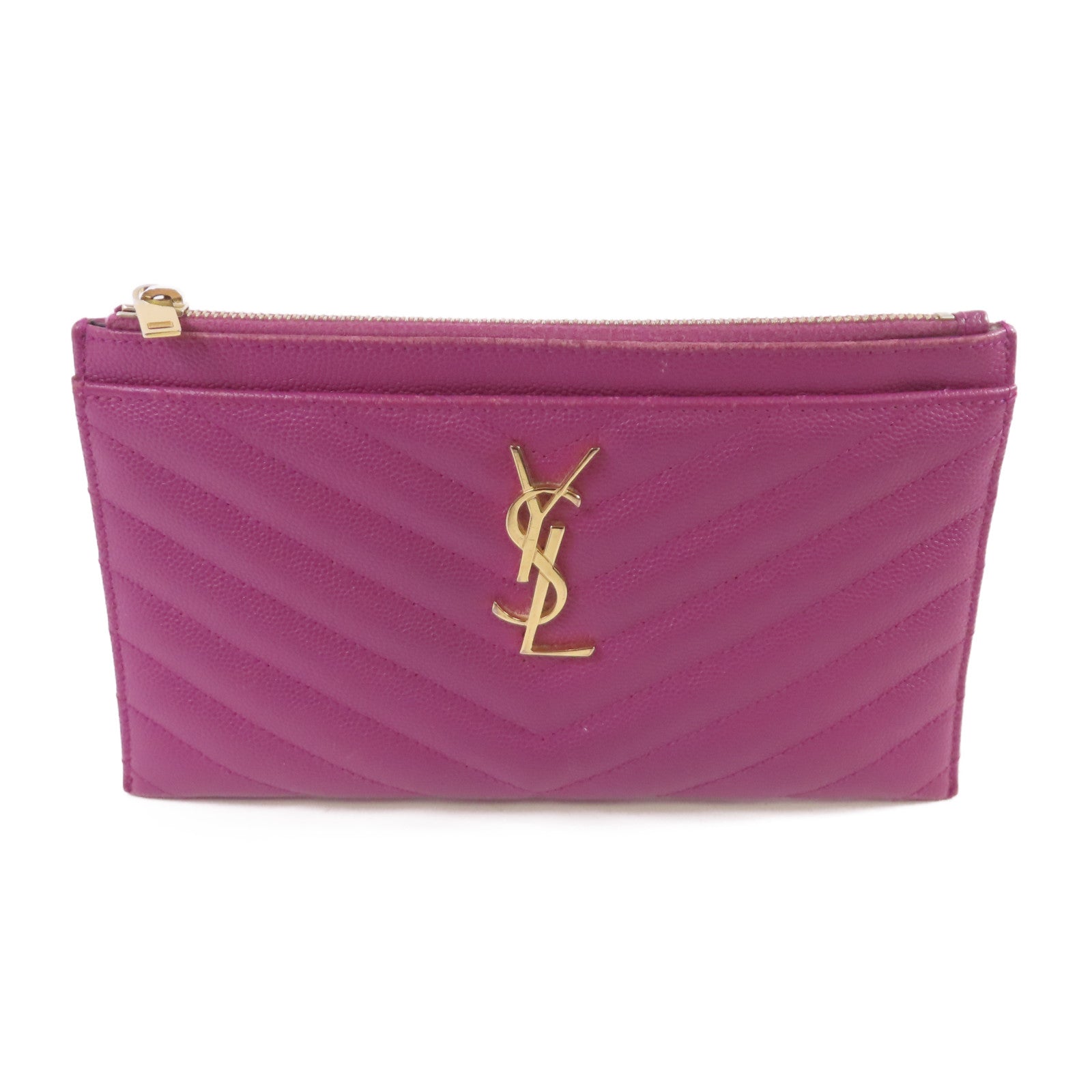SAINT LAURENT 斜紋牛皮皮革Card Pouch金扣手拿包紫色