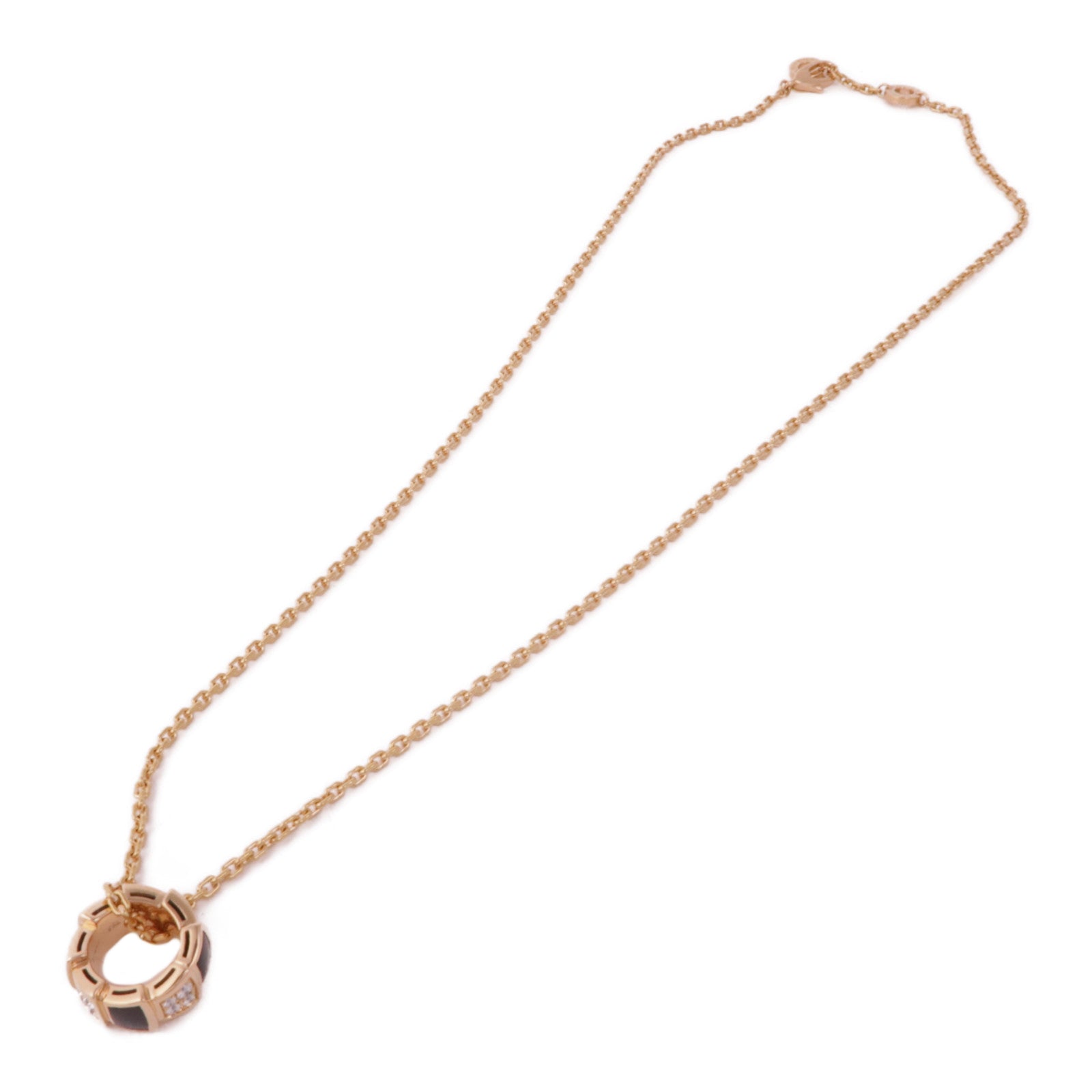 BVLGARI 18K玫瑰金Serpenti Viper Necklace縞瑪瑙/鑽石項鍊