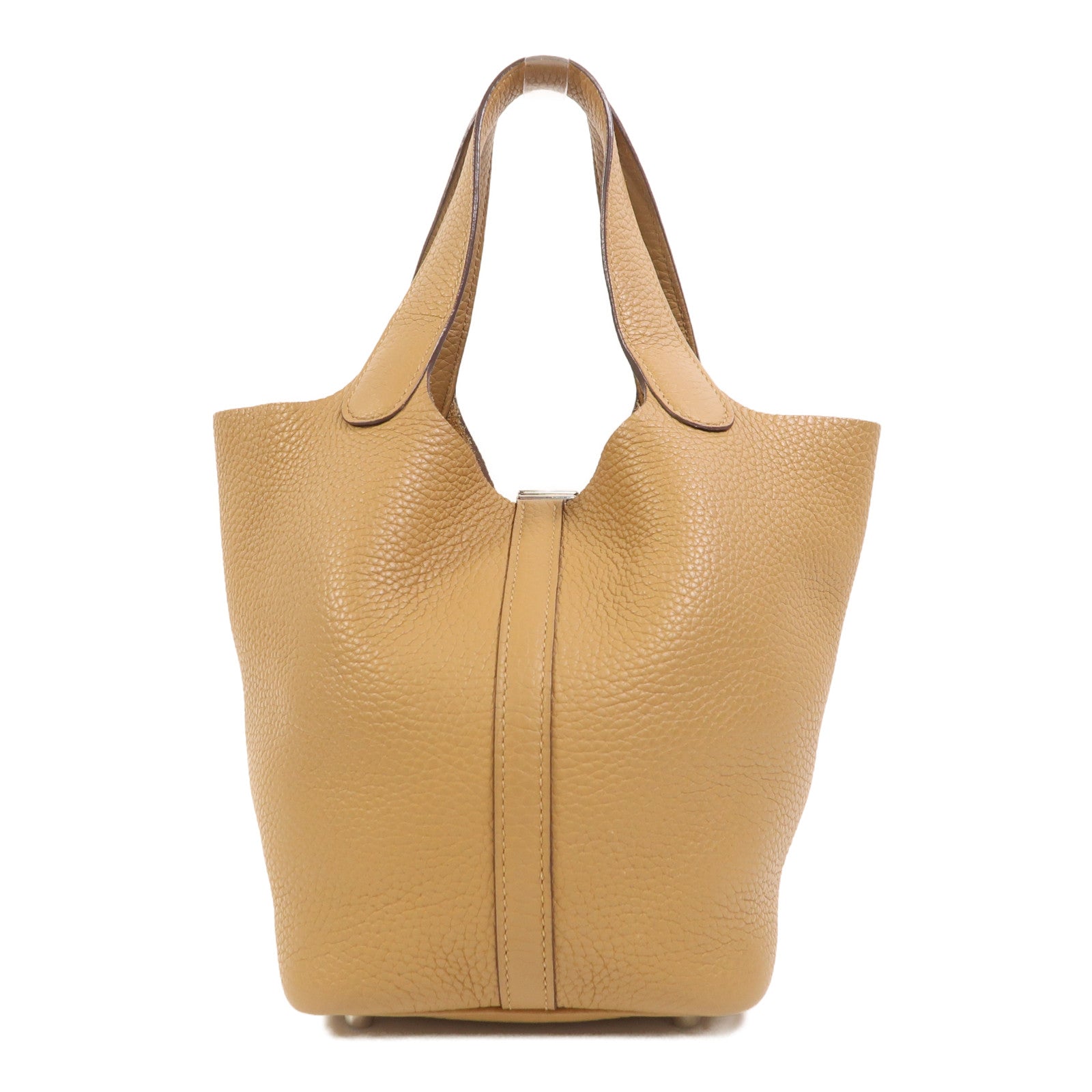 HERMES Clemence皮革Picotin PM銀扣手挽袋Sesame