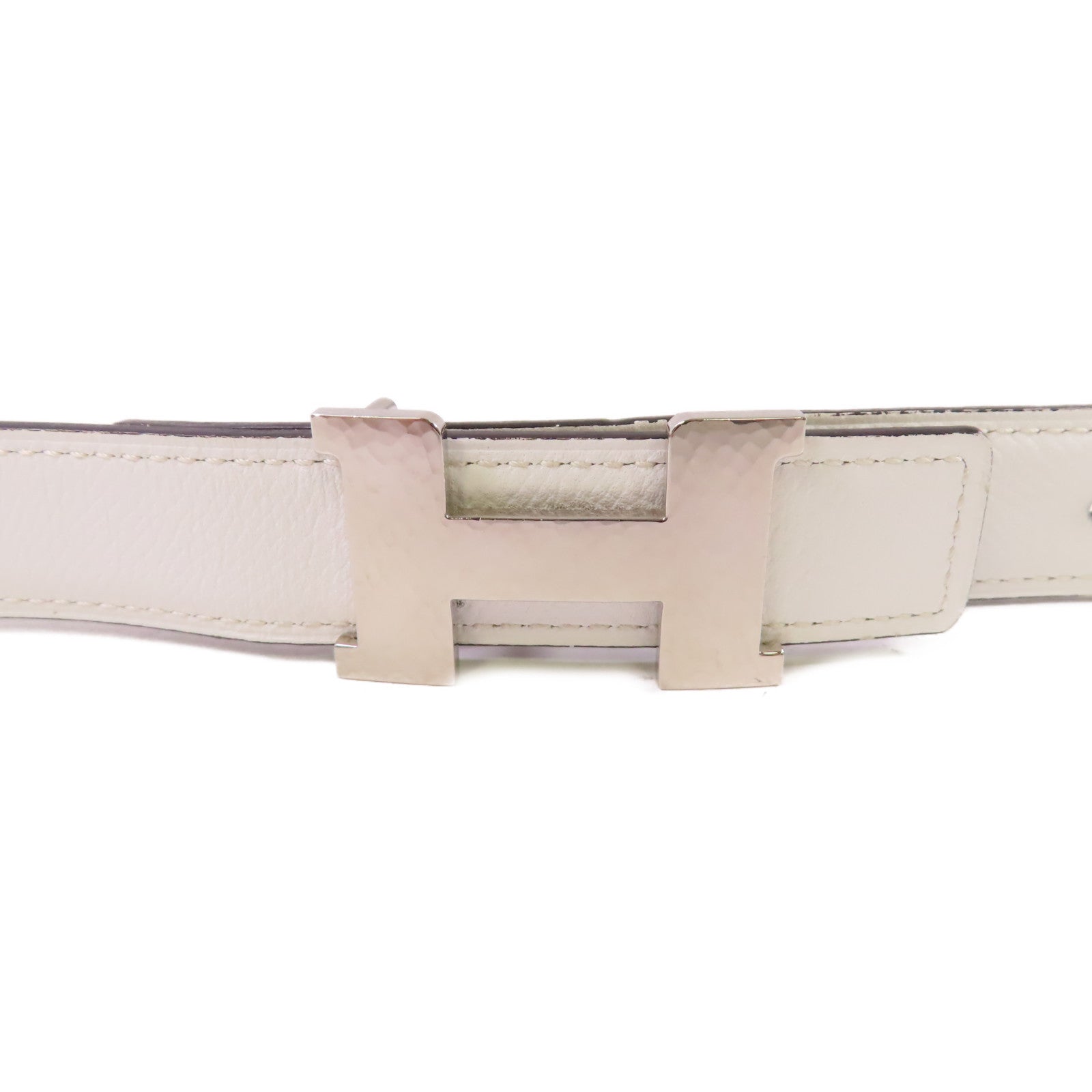 HERMES Swift皮革/Epsom皮革Constance Touareg Belt銀扣白色/Etoupe大象灰色