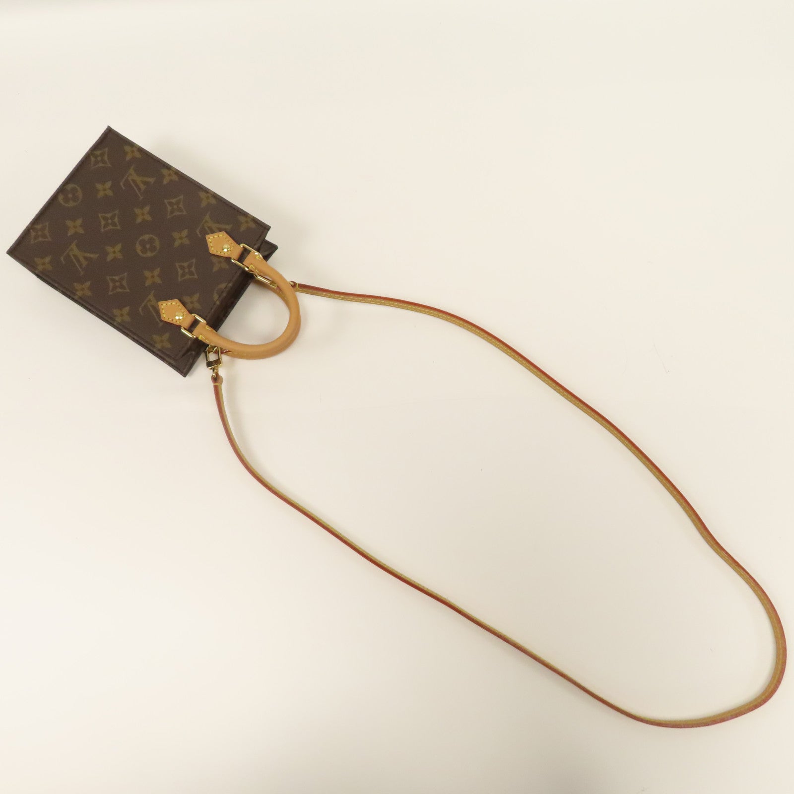 LOUIS VUITTON 【激減優惠】Monogram Petit Sac Plat 2 Way Shoulder金扣手挽肩背兩用袋啡色