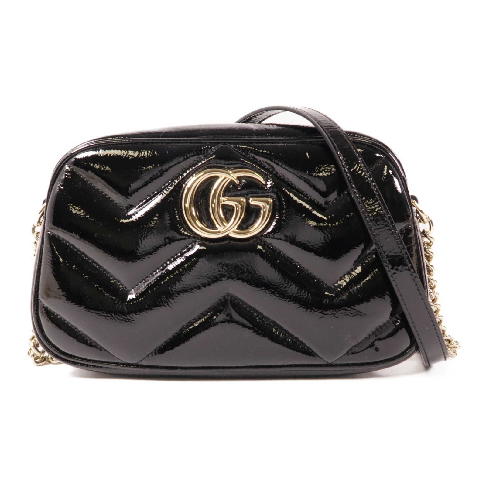 GUCCI 【激減優惠】漆皮皮革GG Marmont Small Camera Bag金扣肩背袋