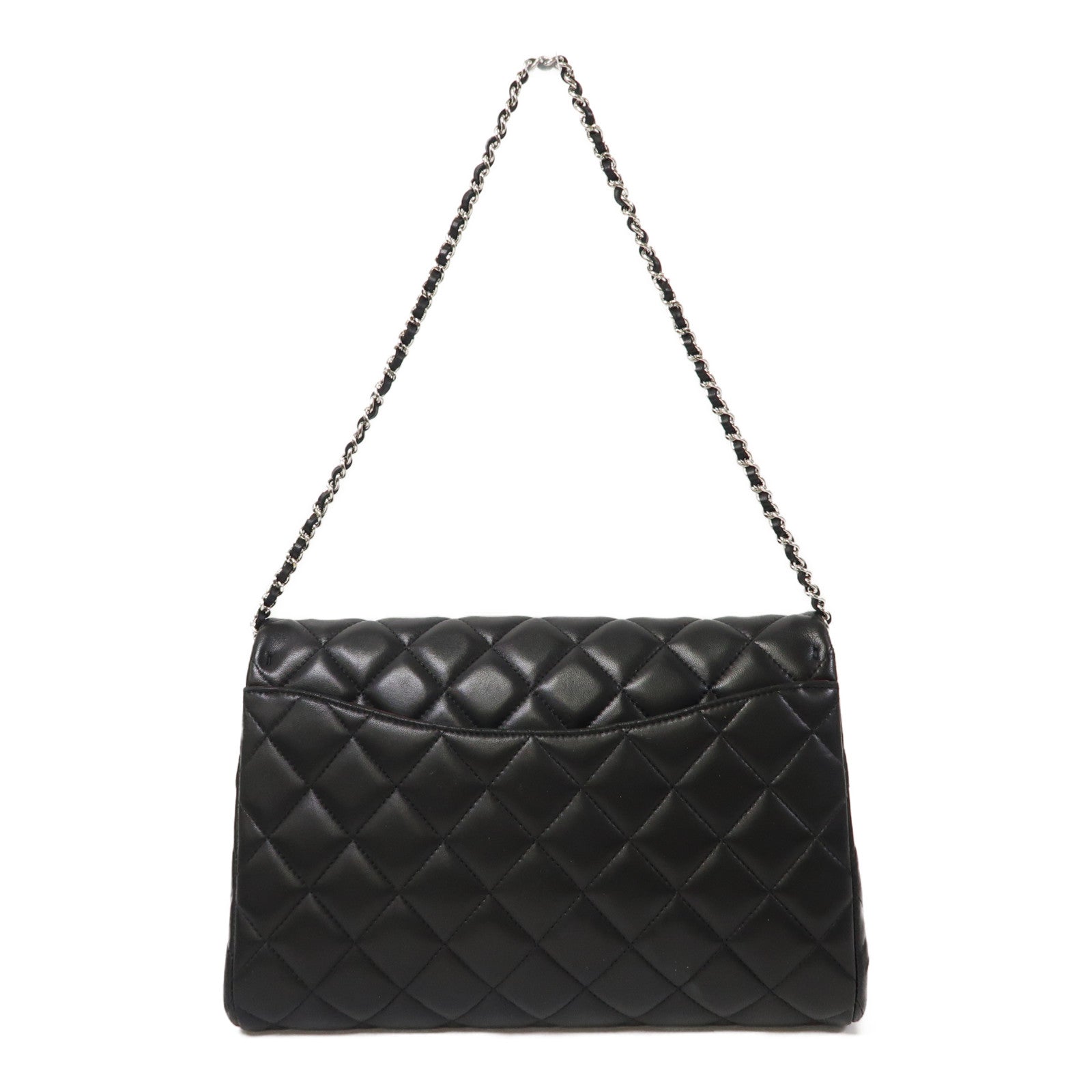 CHANEL 菱格羊皮皮革Chain Shoulder銀扣鏈帶肩背袋黑色