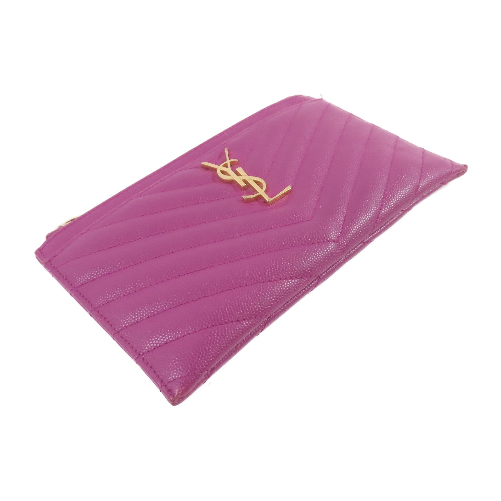SAINT LAURENT 斜紋牛皮皮革Card Pouch金扣手拿包紫色